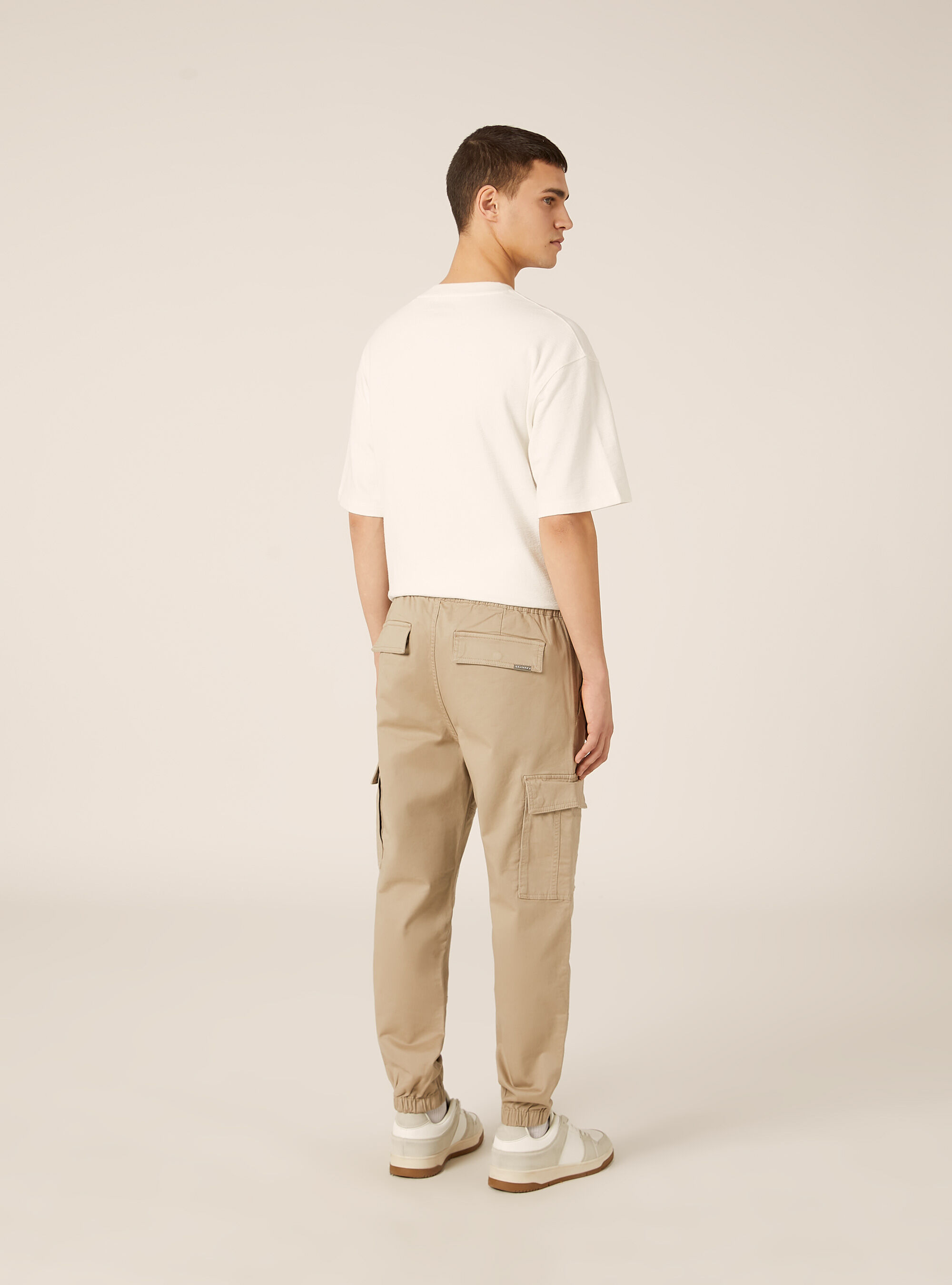 Jogger in twill stretch con tasconi, BG2 BEIGE MEDIUM