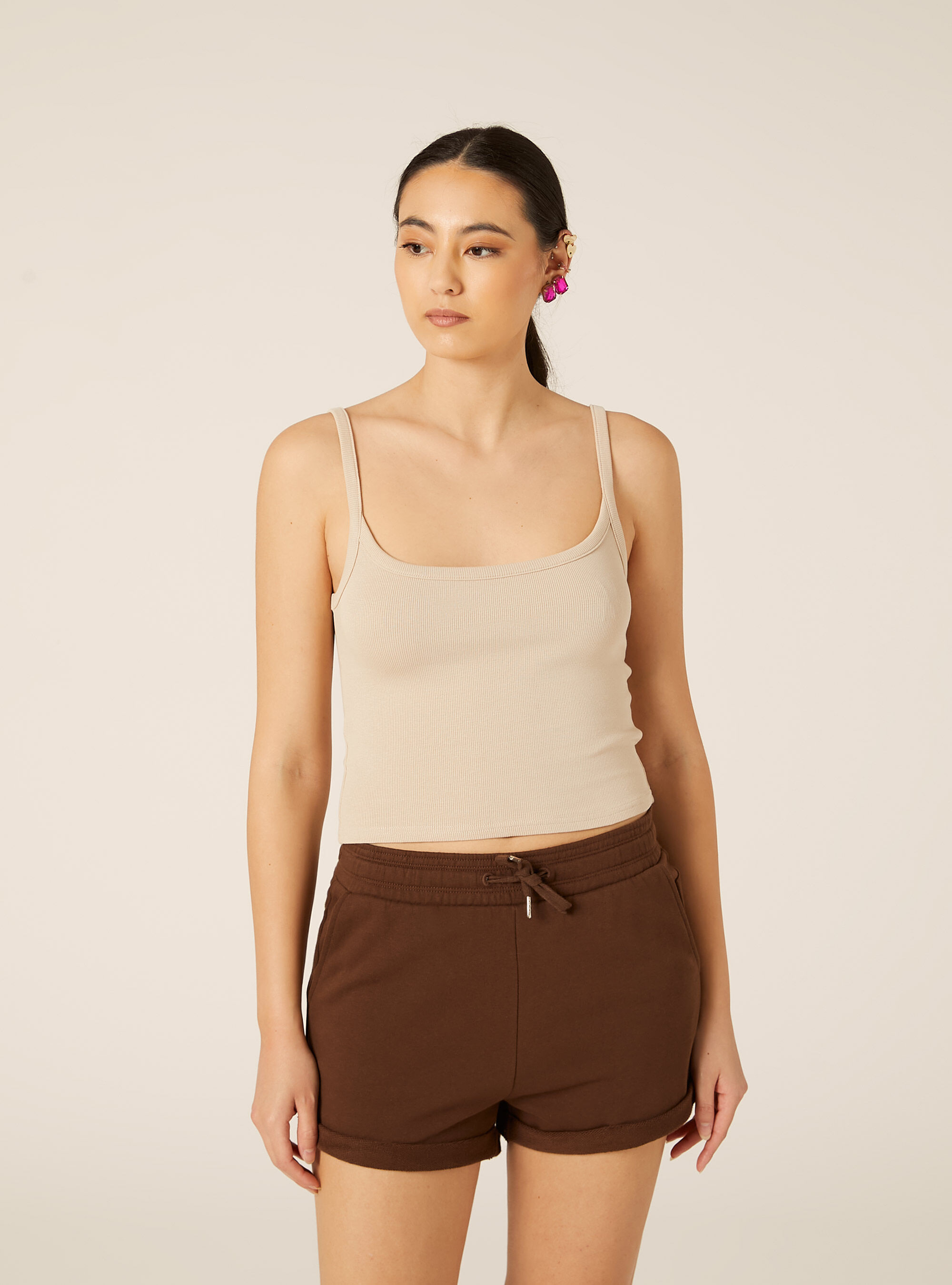Canotta crop a coste basic, BG2 BEIGE MEDIUM