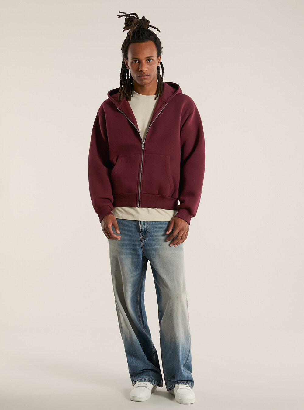 Hoodie Felpa Bordeaux Uomo Zip Boxy Fit Hoodie1