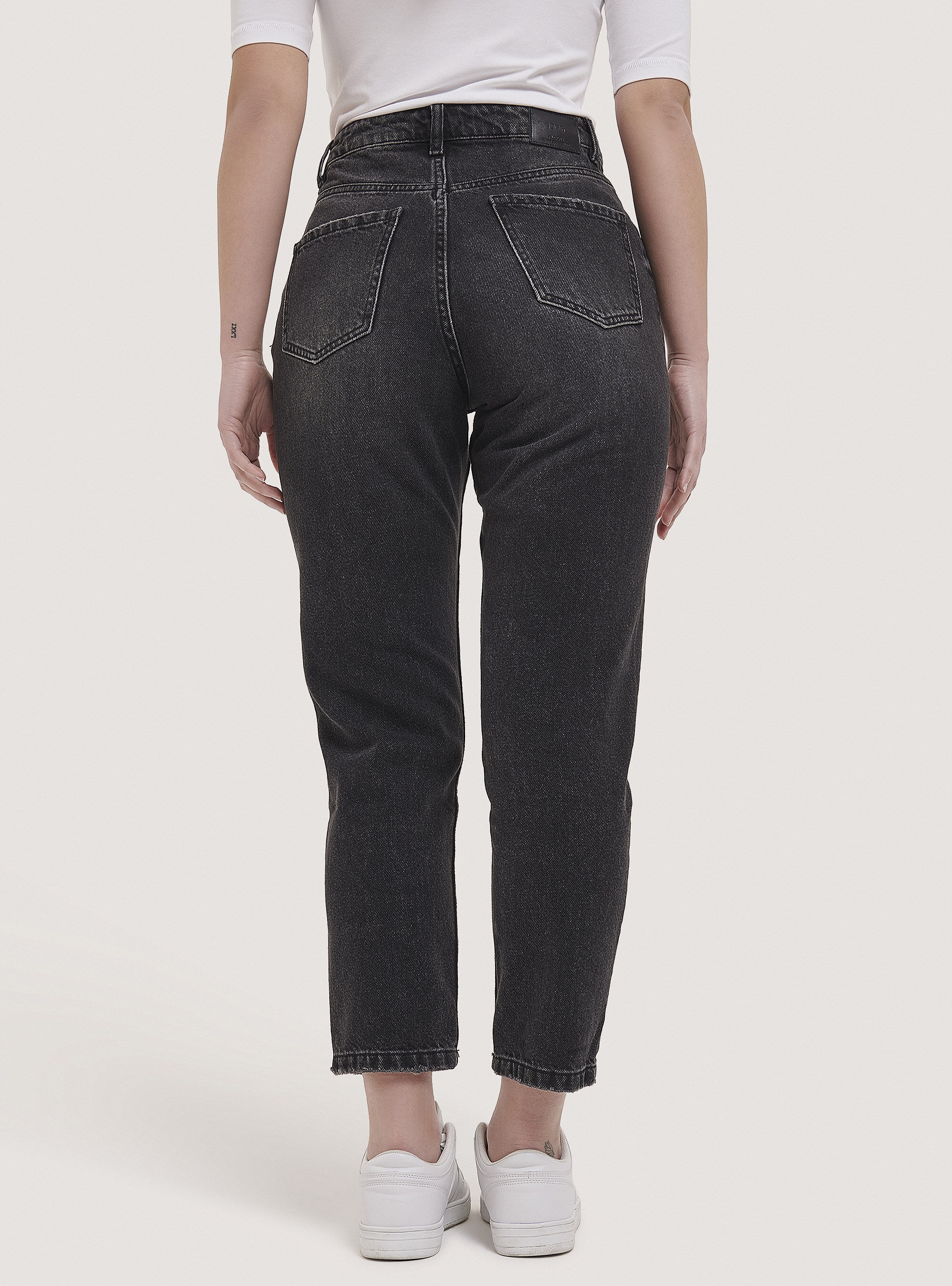 Cotton mom fit jeans, D000 BLACK