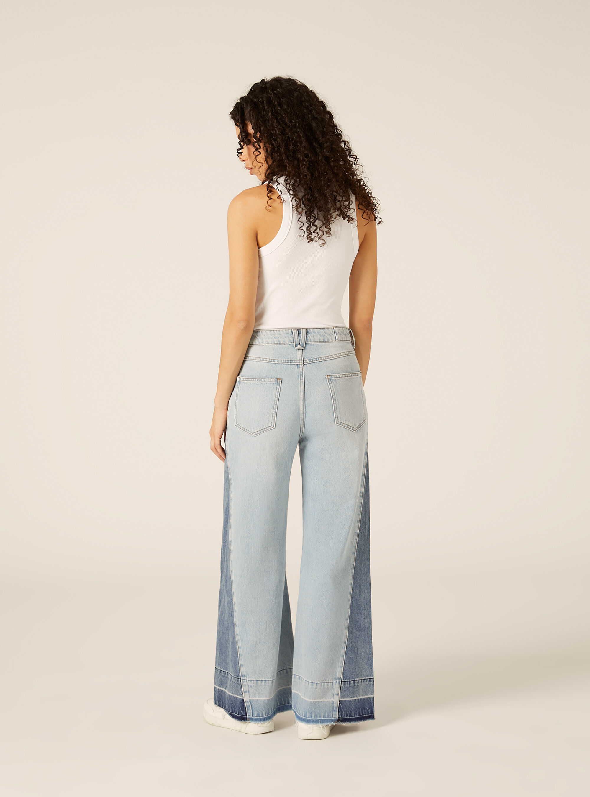 Patchwork Wide-Leg Jeans, D006 AZURE
