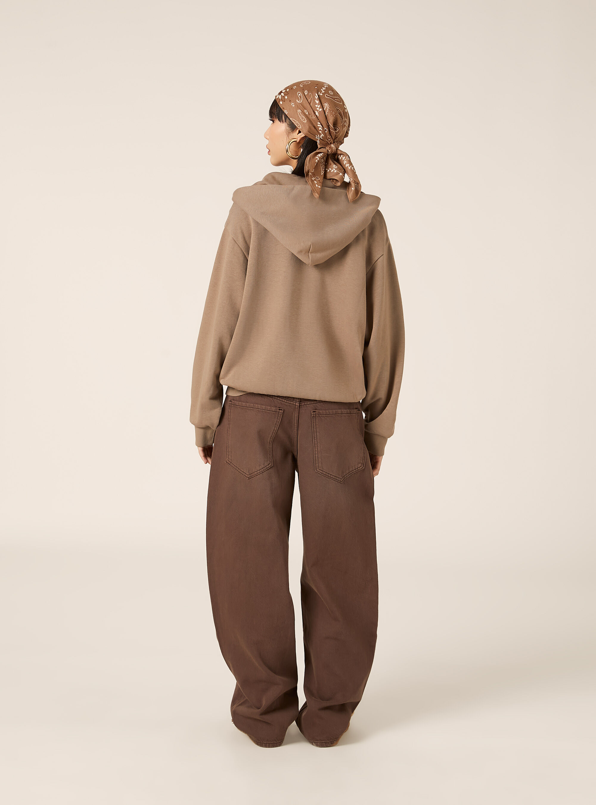 Cardigan felpa con cappuccio boxy, BR3 BROWN LIGHT