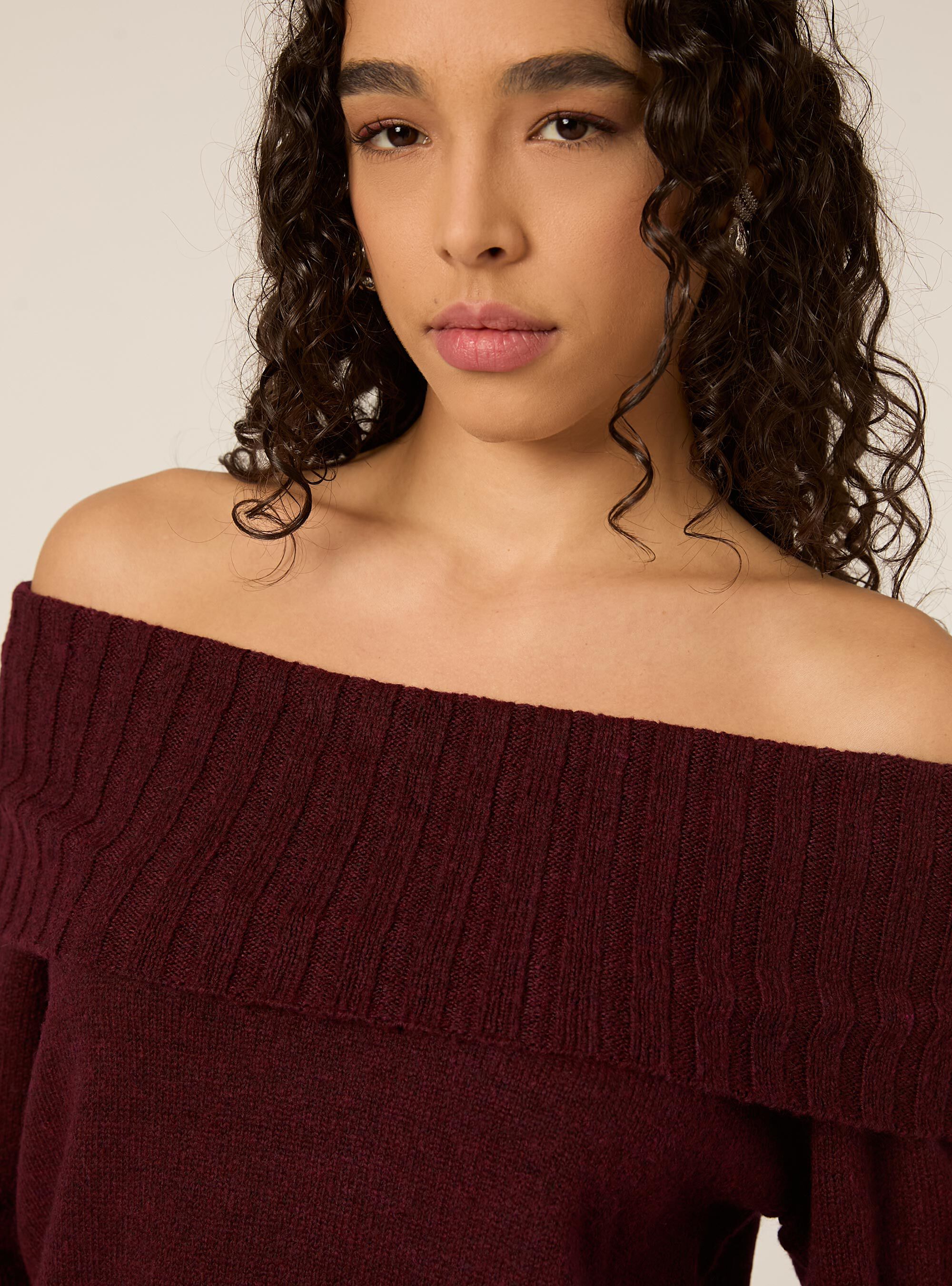 Maglia con spalle scoperte bardot, BO2 BORDEAUX MEDIUM