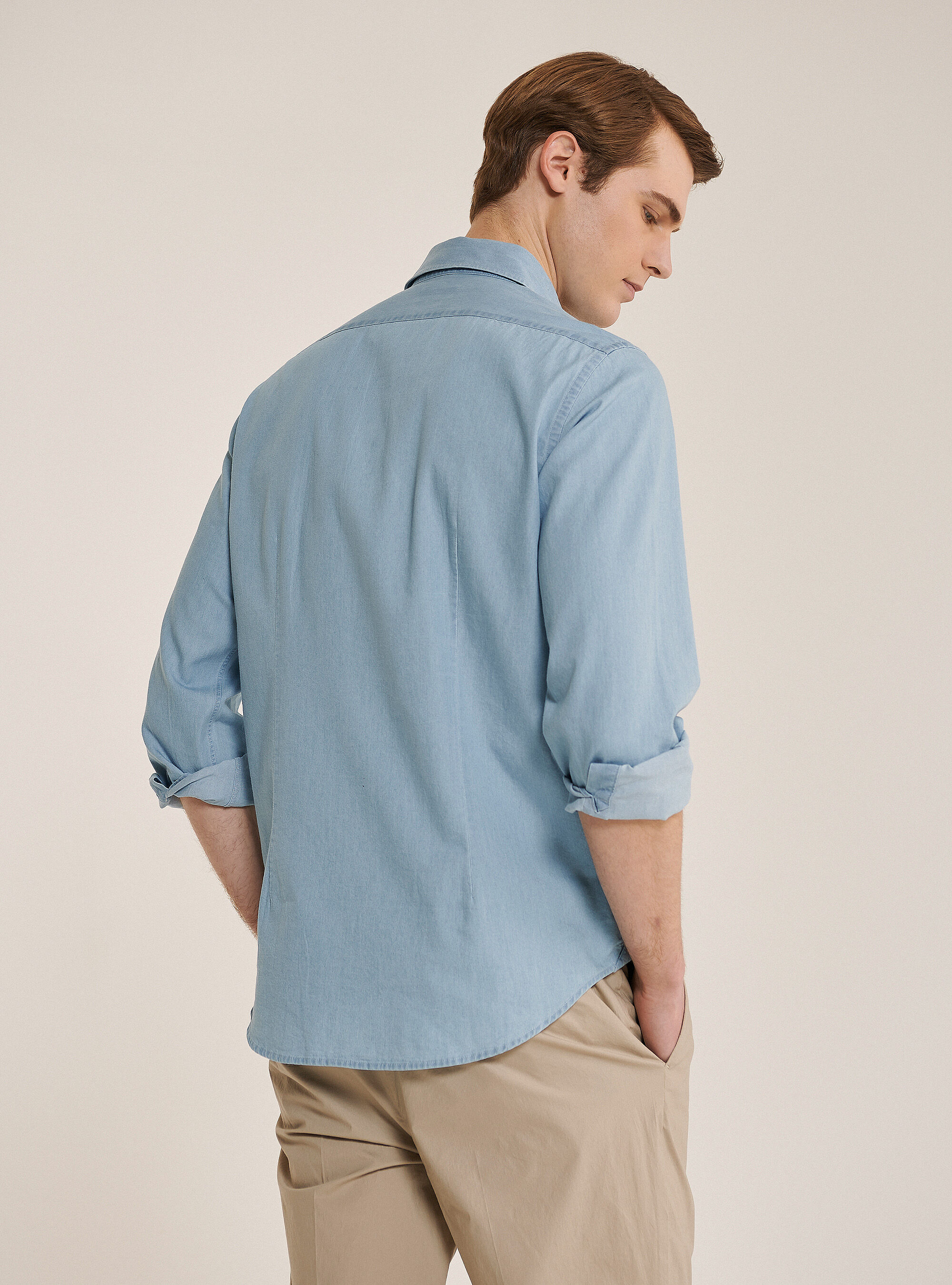 Camisa vaquera de algod&oacute;n, AZUL