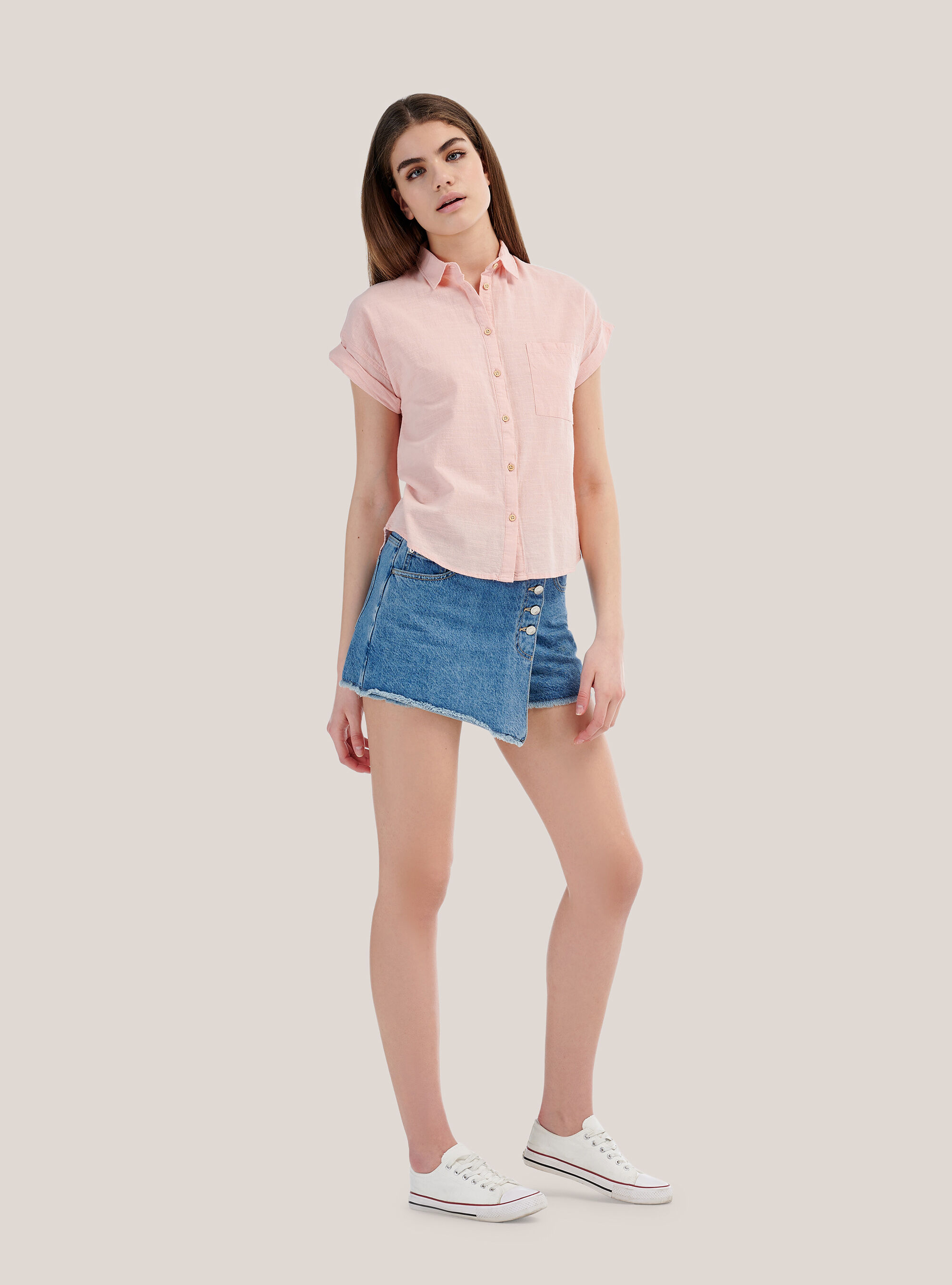 Chemise oversize &agrave; manches courtes, C4447 PINK