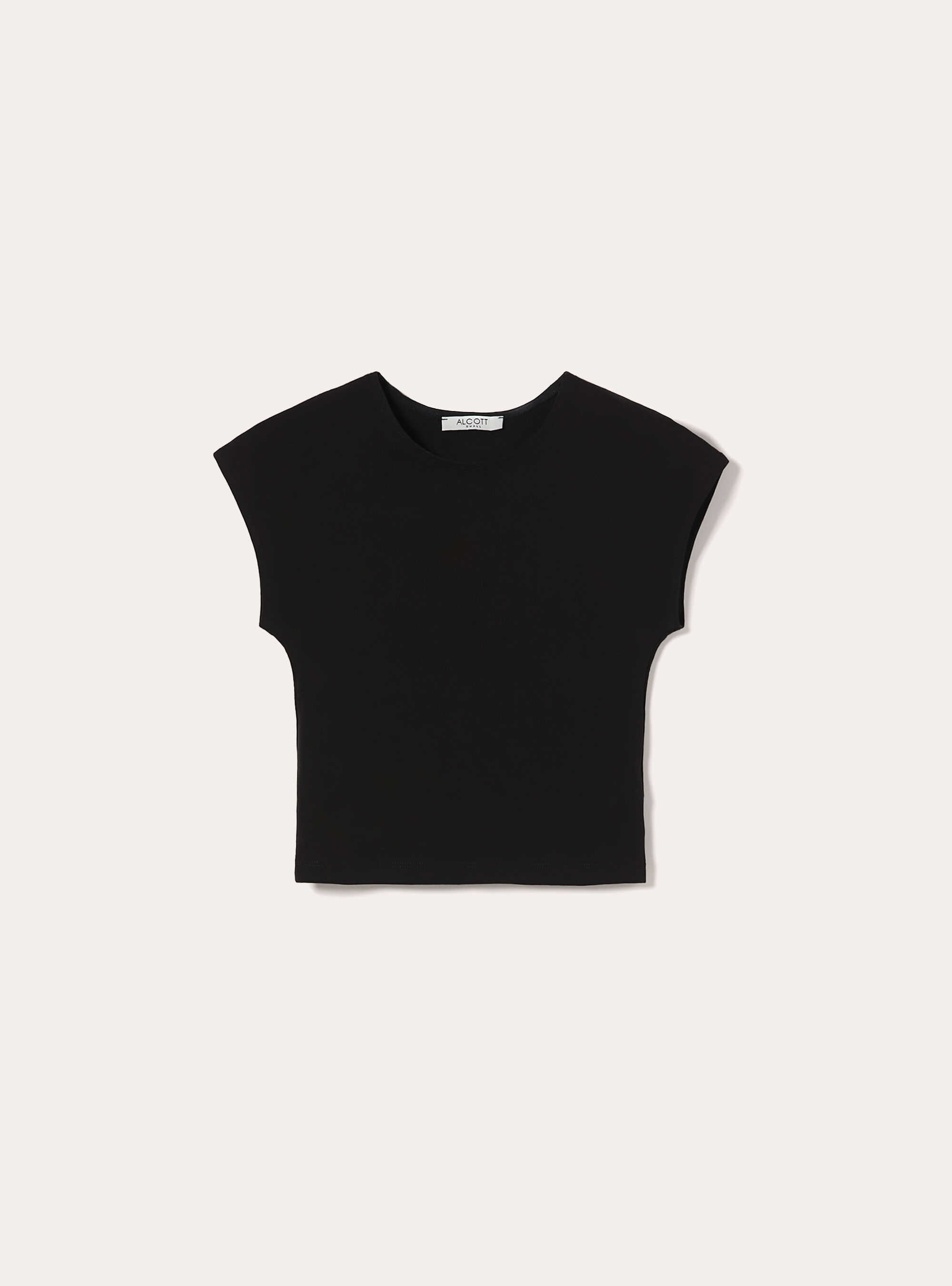 T-shirt crop con con maniche ad aletta, NERO