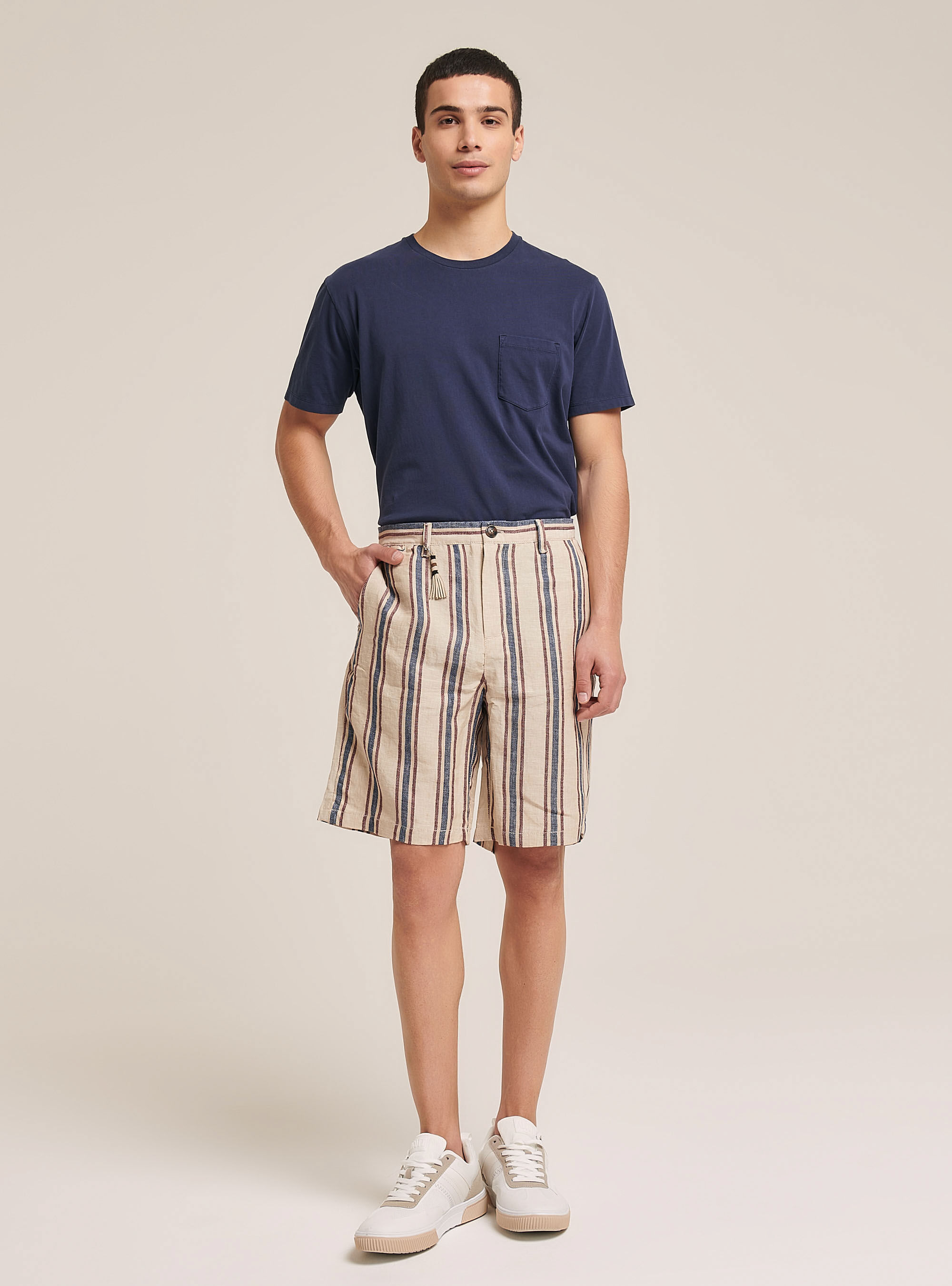 Short striped trousers, BLUE NAVY