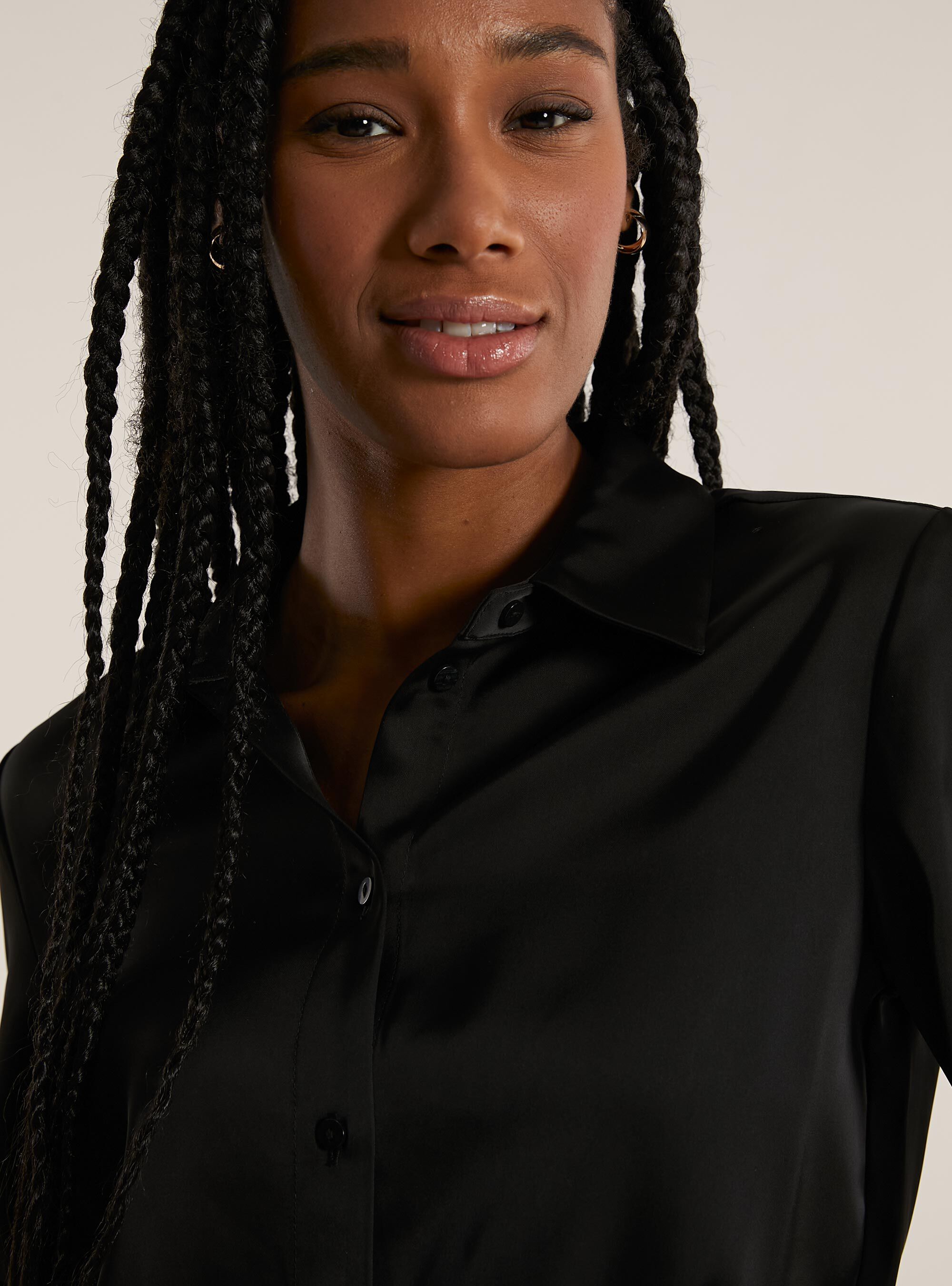 Satin cropped shirt, BK1 BLACK