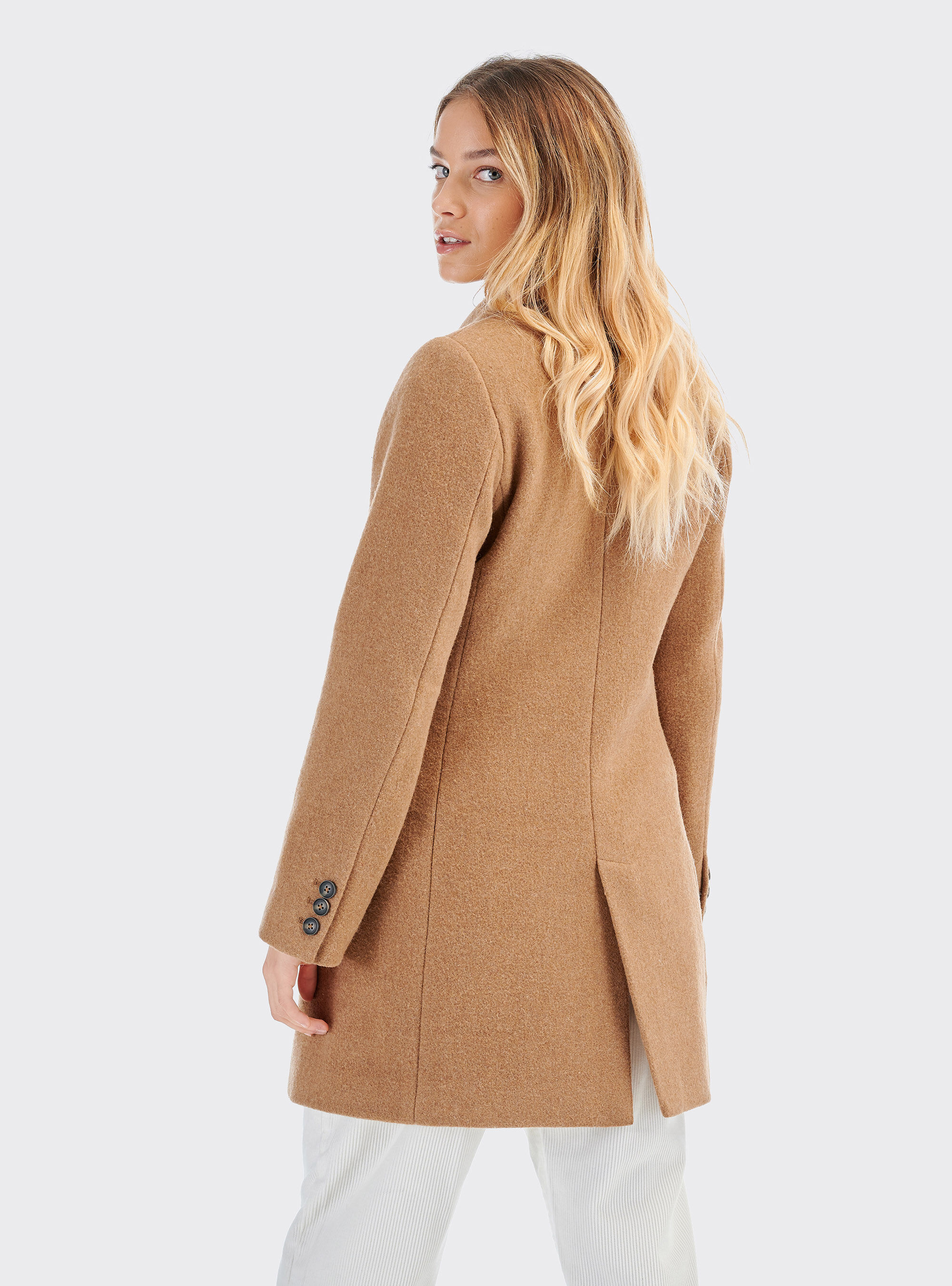 Wool blend double-breasted coat, C5508 TOBACCO