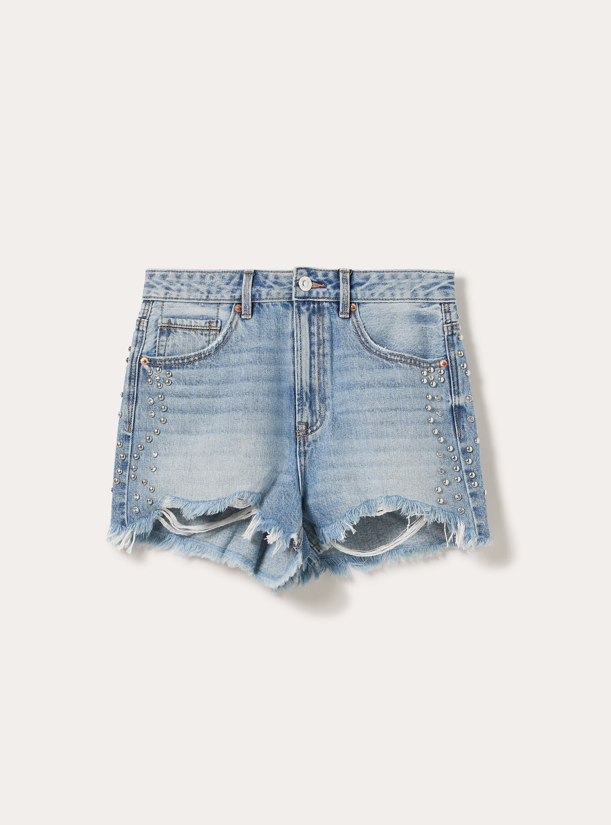 Jeansshorts mit Nieten, D006 AZURE