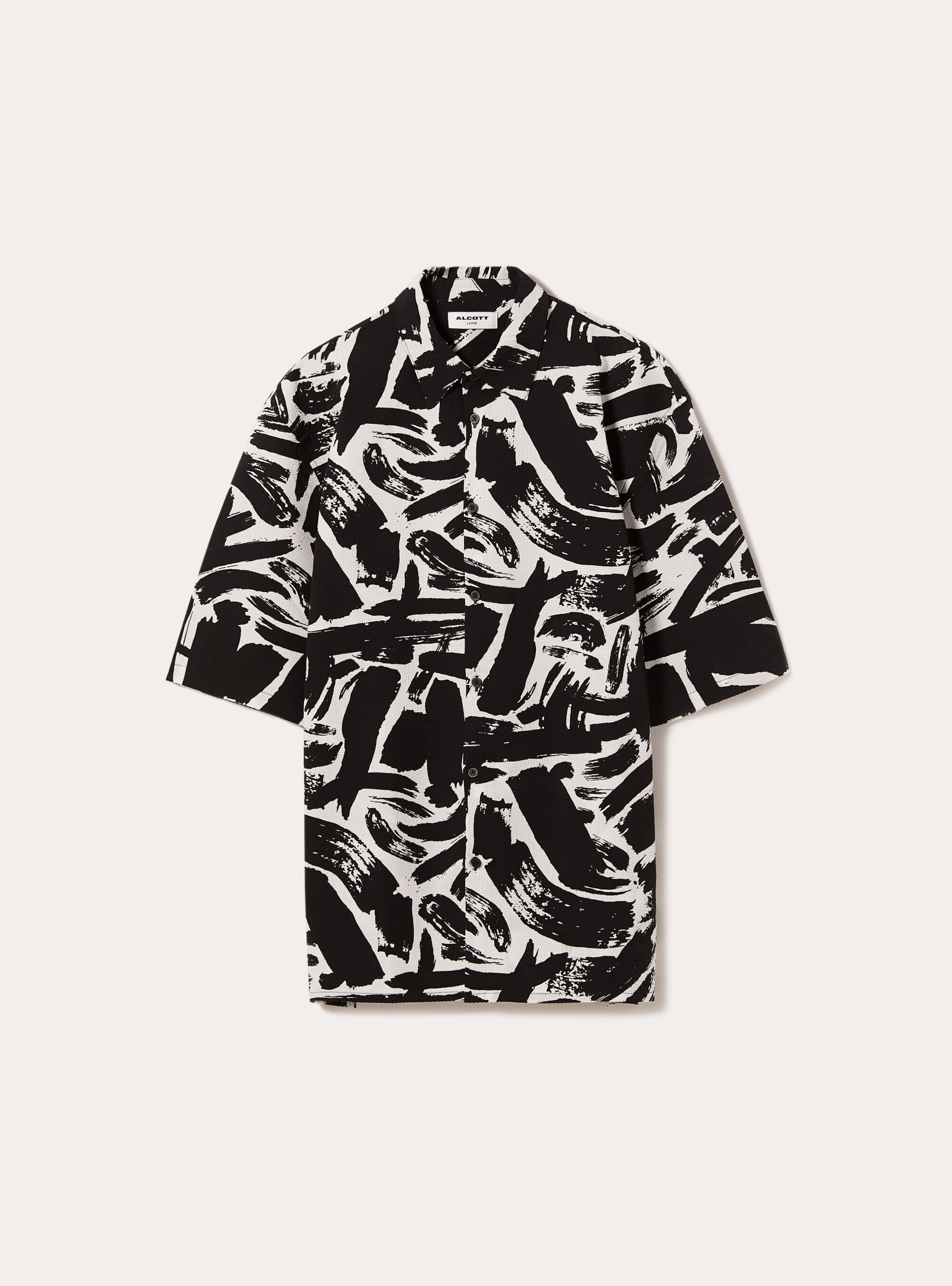 Chemise en seersucker imprim&eacute;, BK1 BLACK