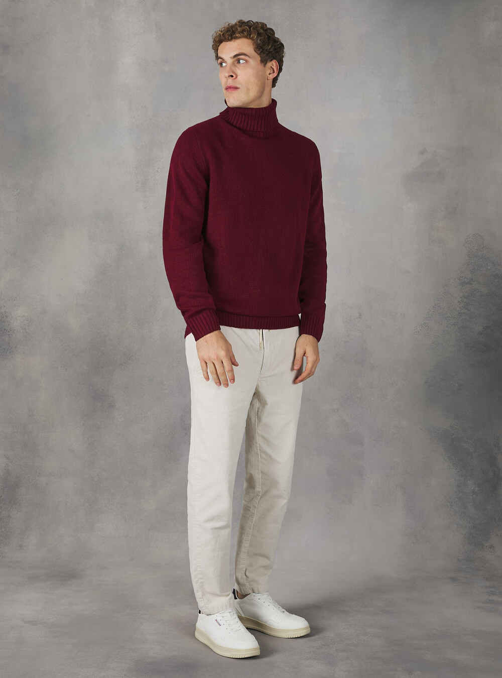 Maglioni Lupetto Bordeaux Uomo Jeans Pullover Uomo Collo Alto