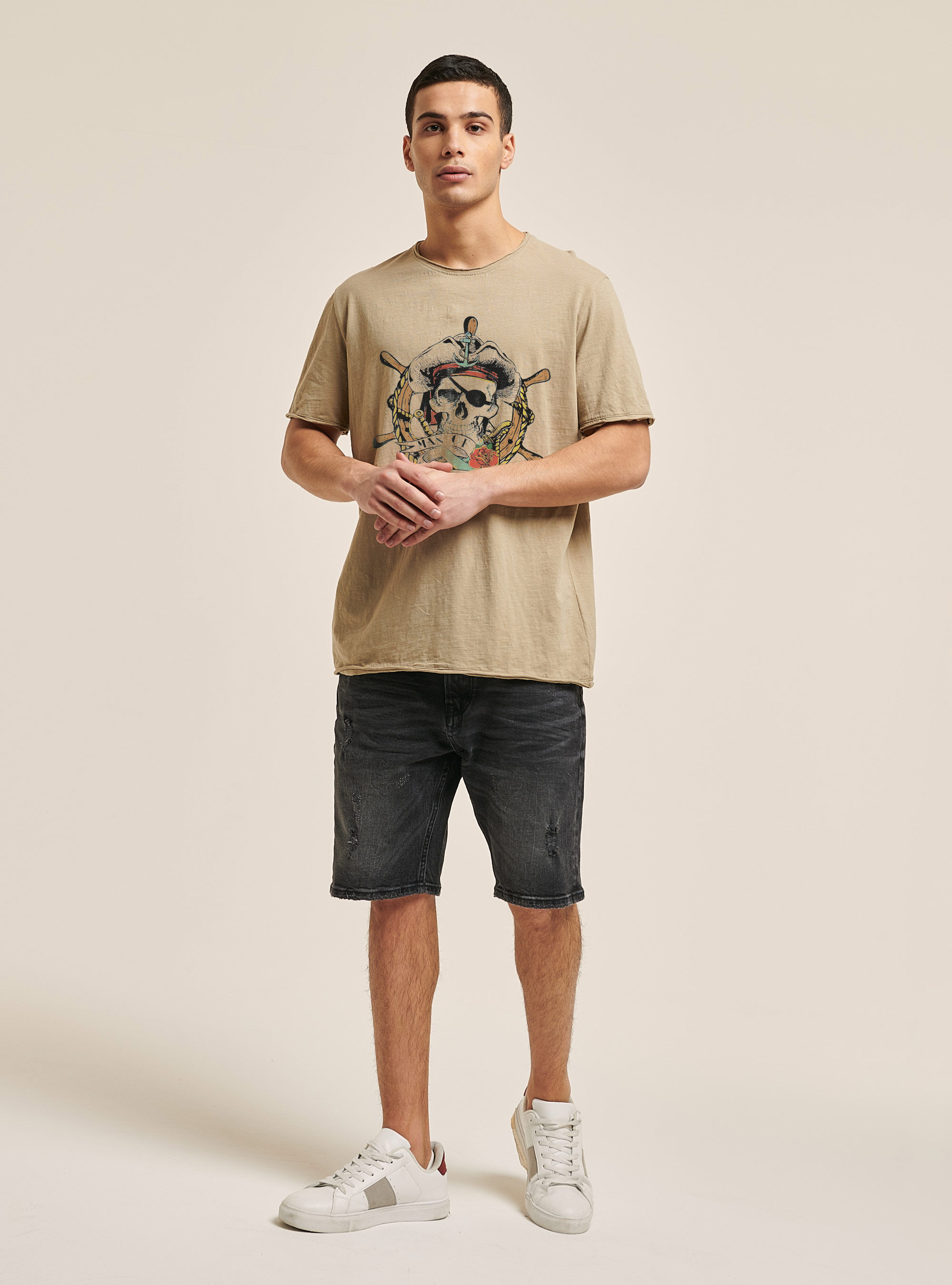 T-shirt with tattoo print, C1150 SAND