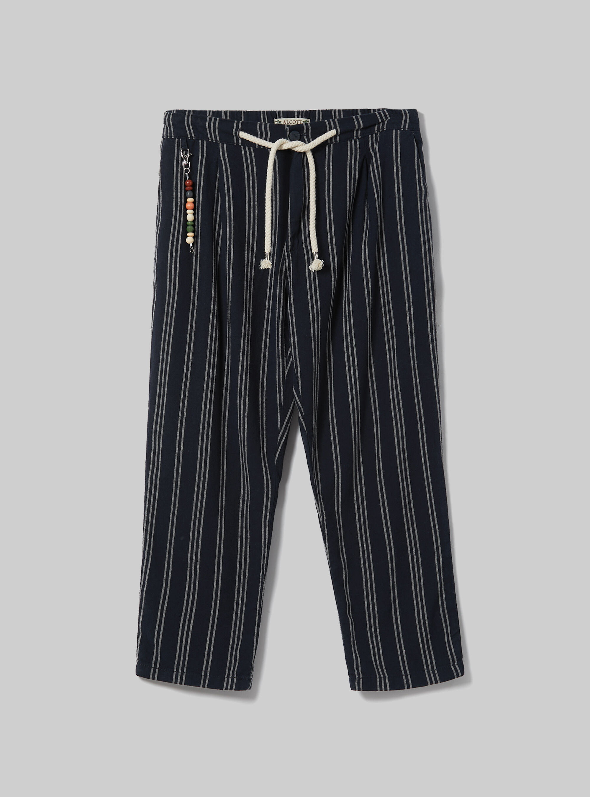 Linen blend trousers with striped drawstring