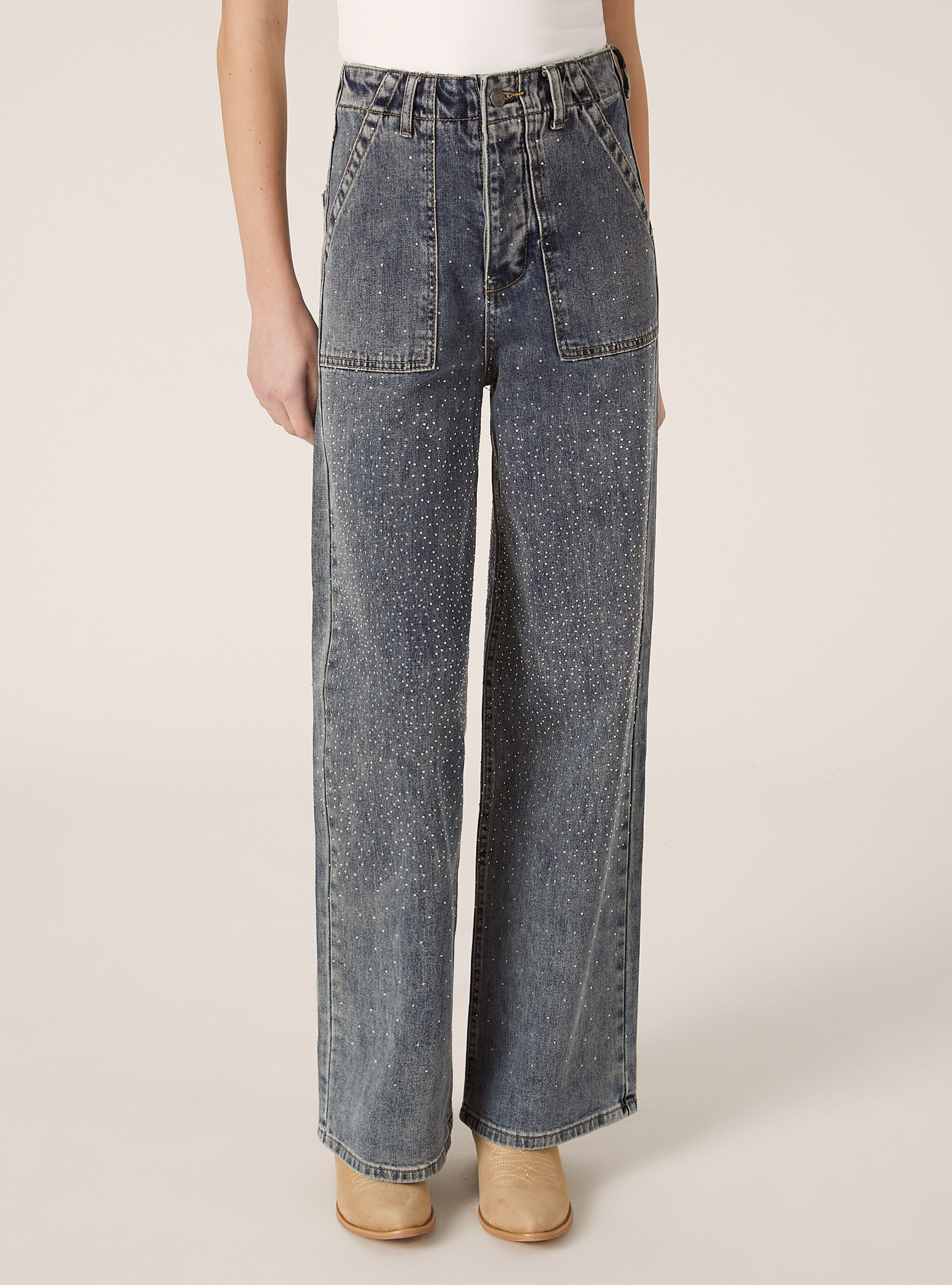 Jean droit avec strass, D003 MEDIUM BLUE