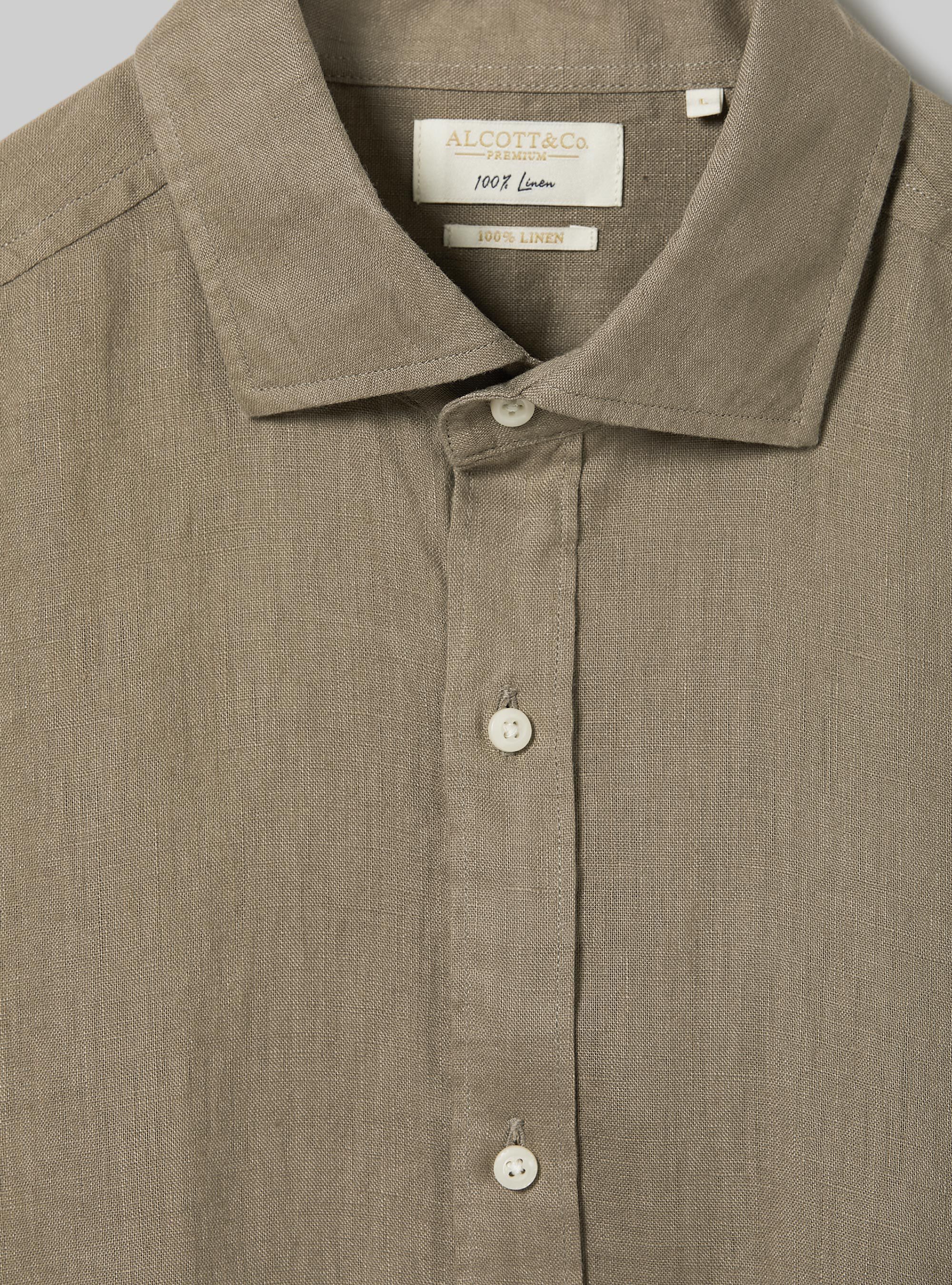 Camicia in puro lino a maniche lunghe, BG1 BEIGE DARK