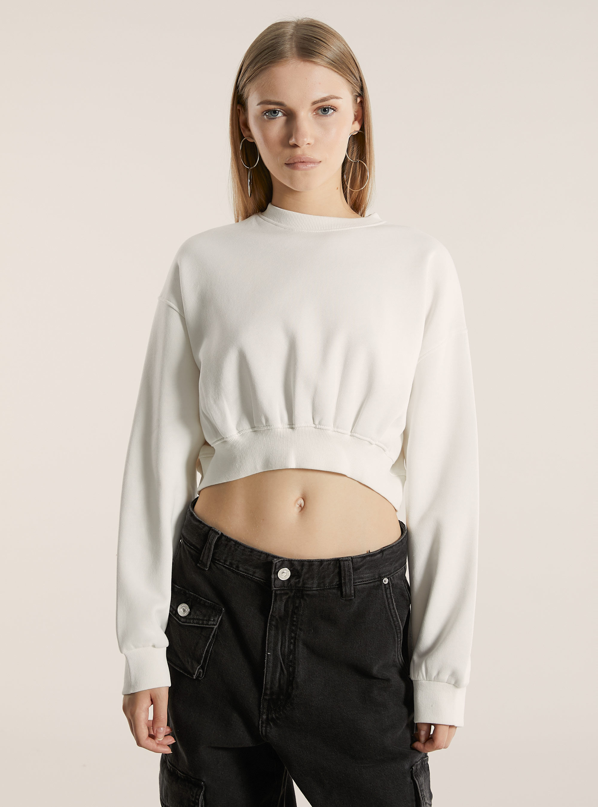 Cotton crop crew neck sweatshirt Alcott Women s Sweatshirts