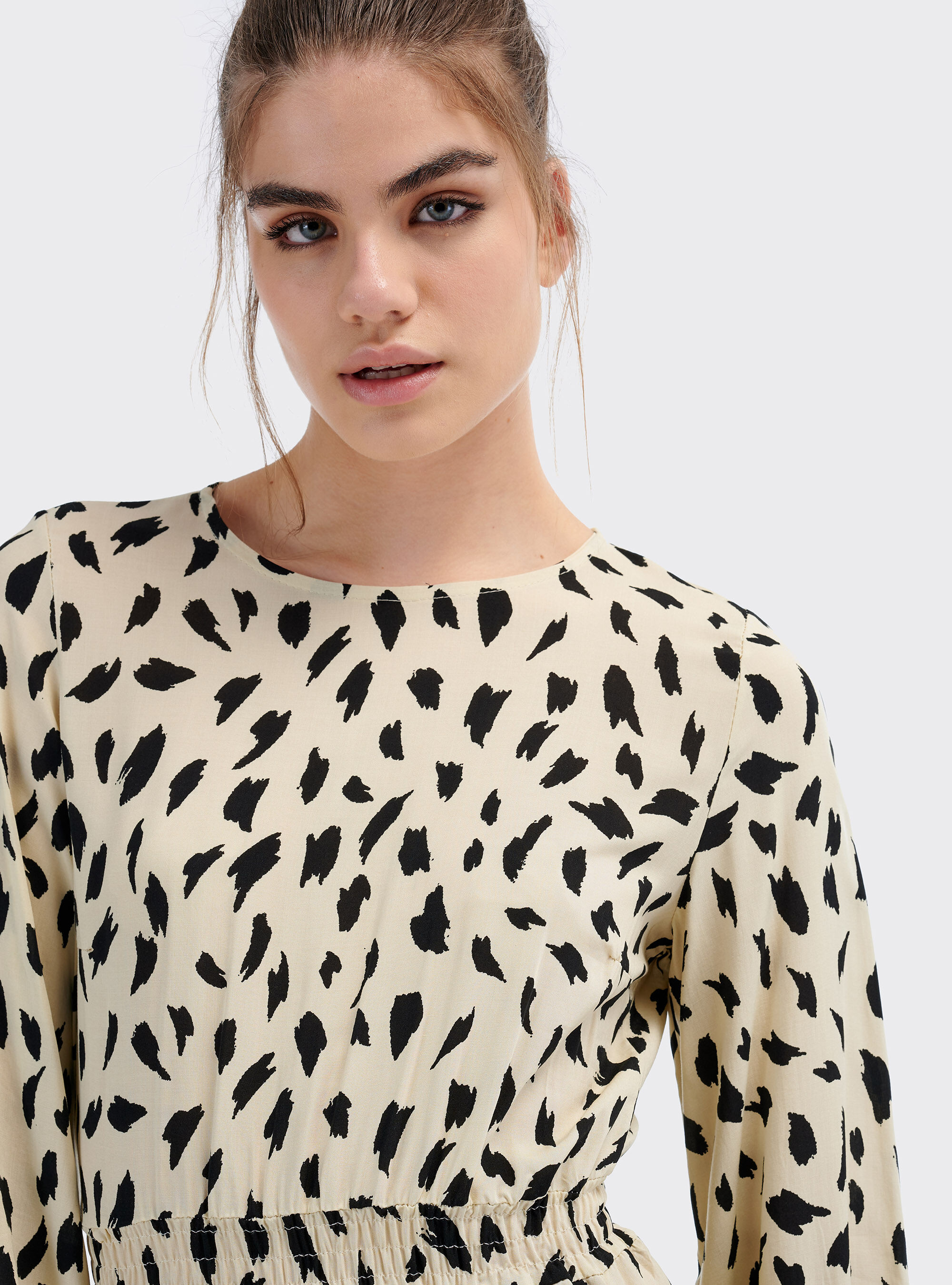 Vestito maniche a sbuffo stampa animalier, ANIMALIER