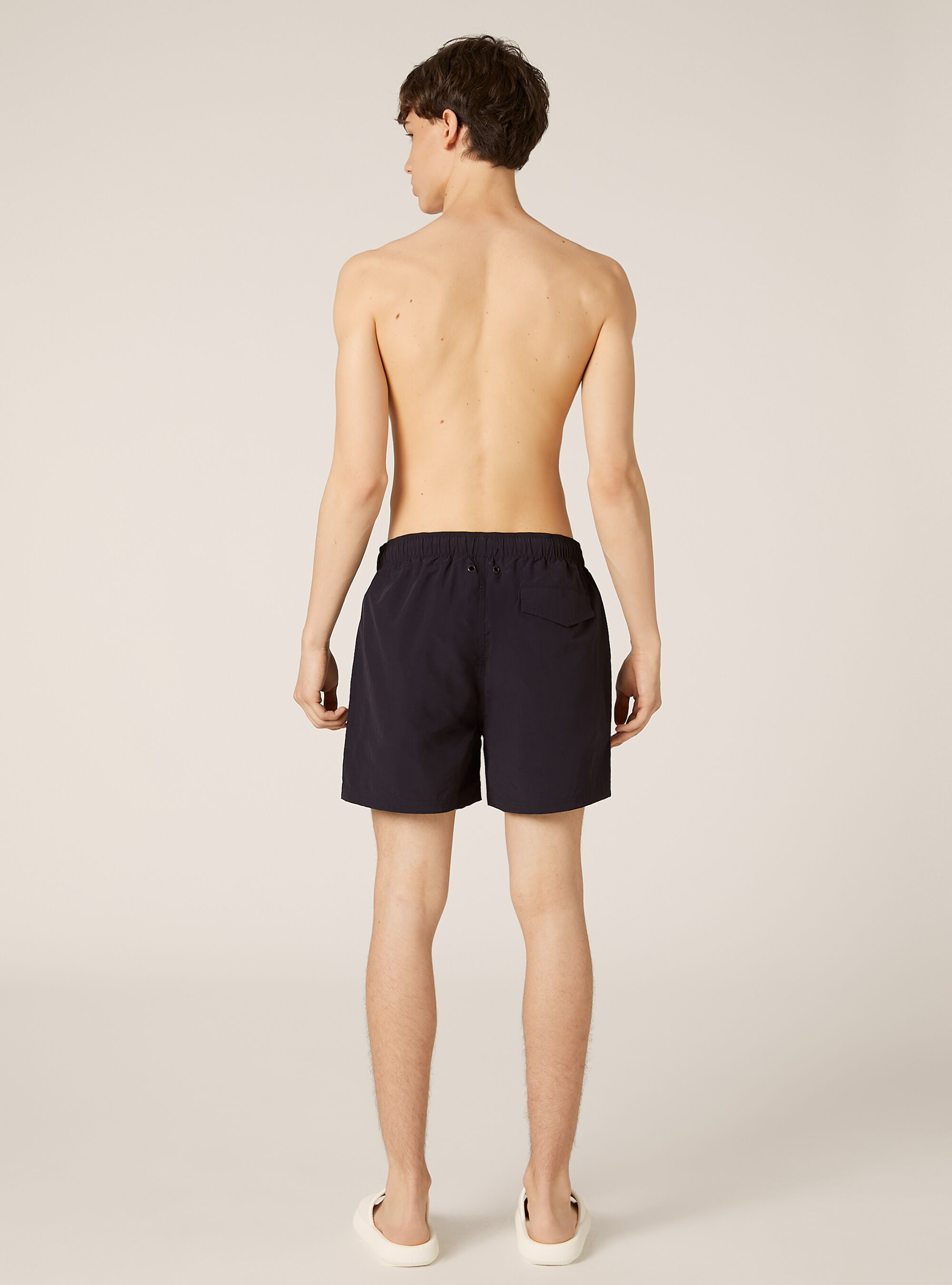 Plain-coloured swimming costume with back pocket, NA1 NAVY DARK