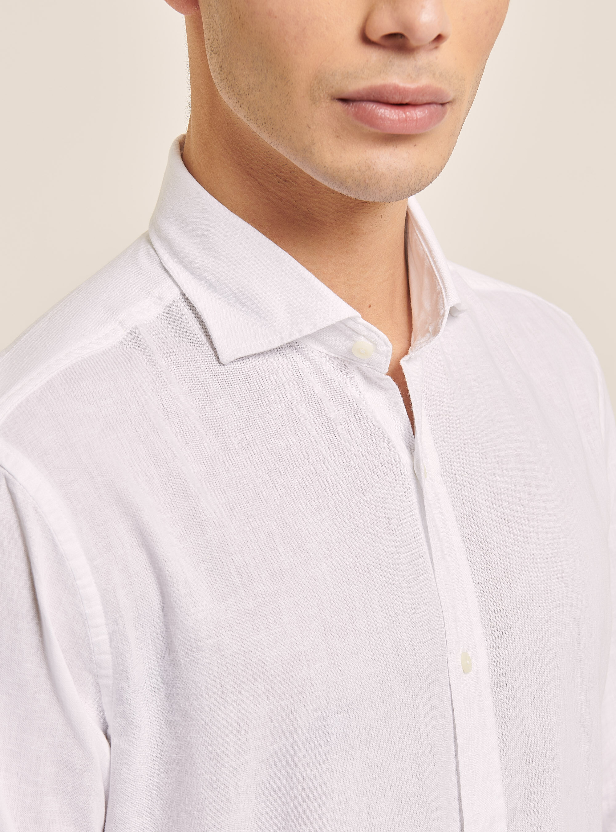 Plain linen shirt with long sleeves, WHITE