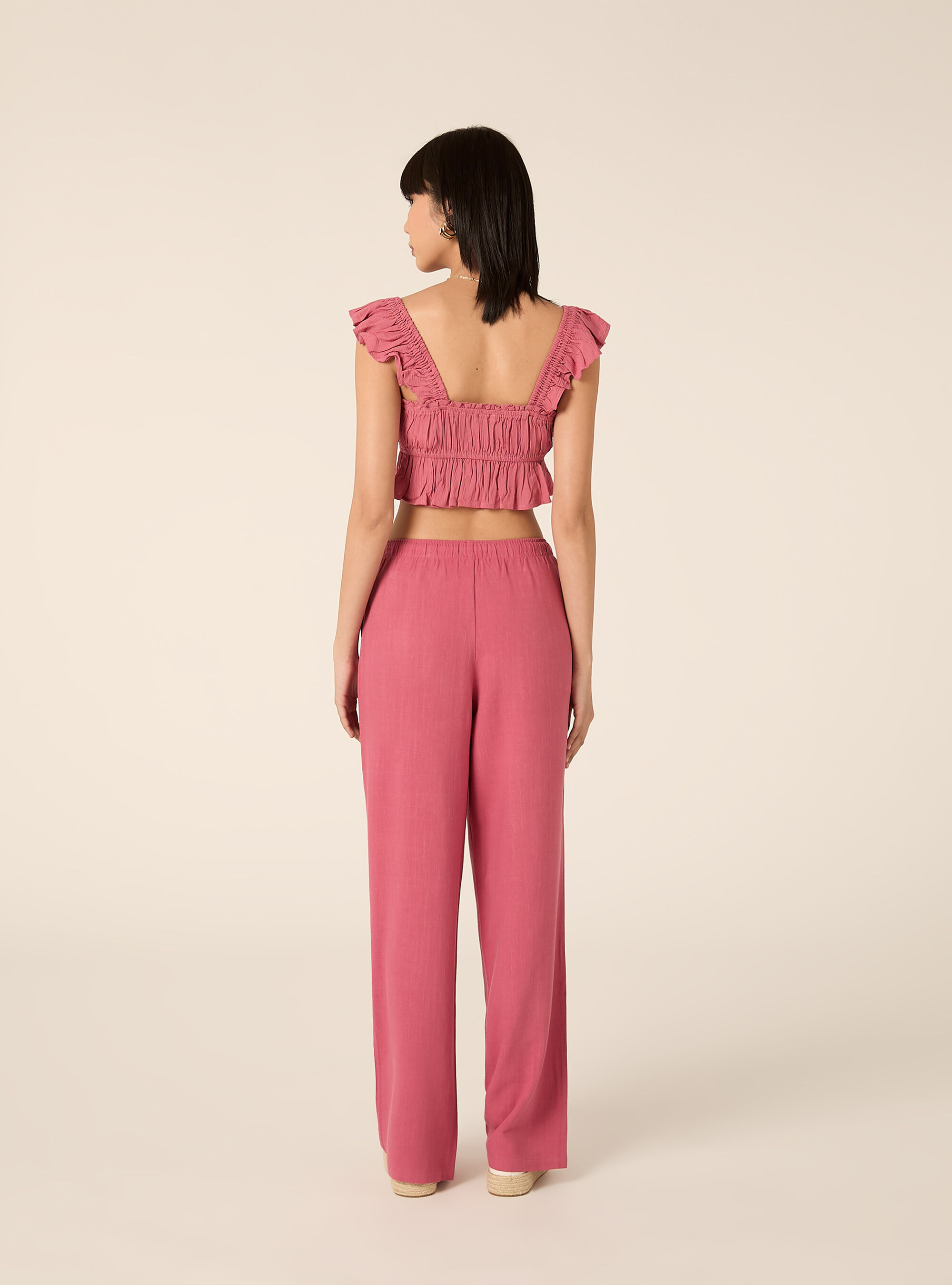Pantaloni wide leg in misto lino, PK1 PINK DARK