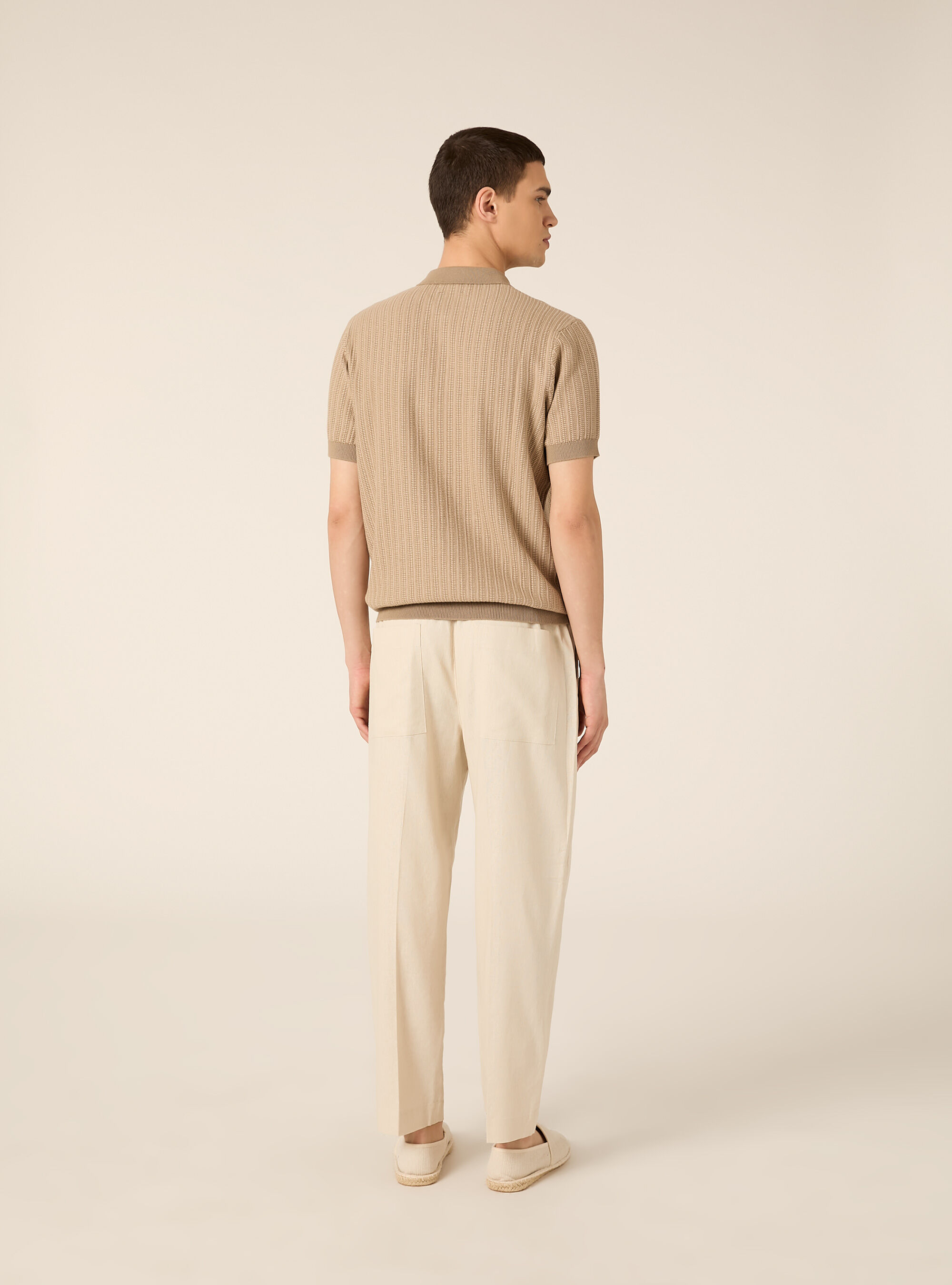 Polo in maglia con zip in misto cotone, BG2 BEIGE MEDIUM