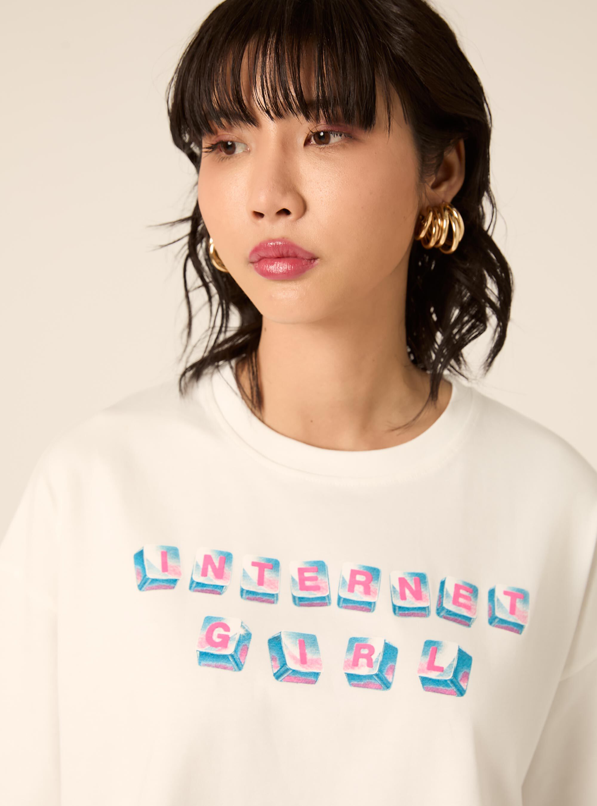 T-shirt boxy con stampa internet girl, WH2 WHITE