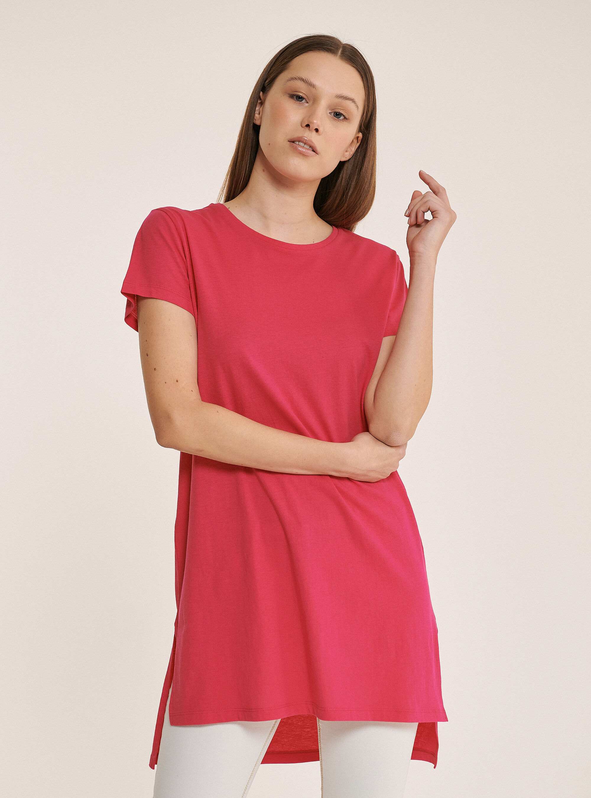 Camiseta lisa oversize de algod&oacute;n, FUCSIA