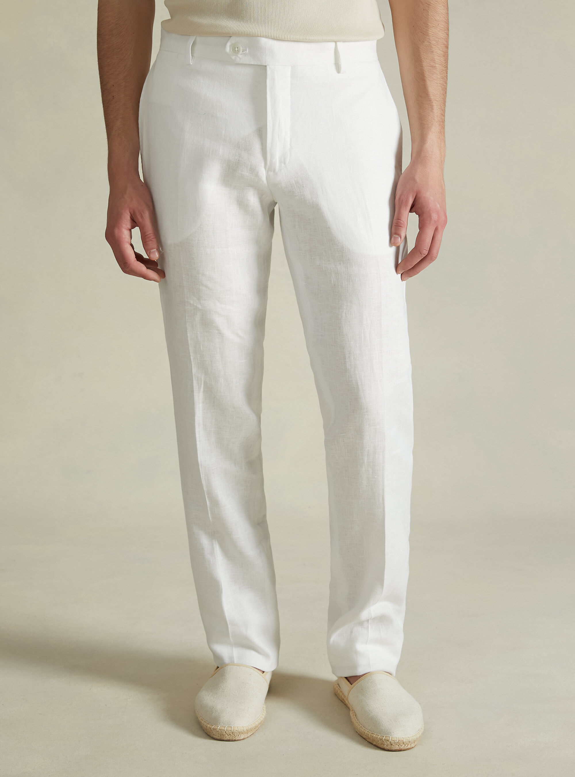 Trousers in pure linen, WH1 OFF WHITE