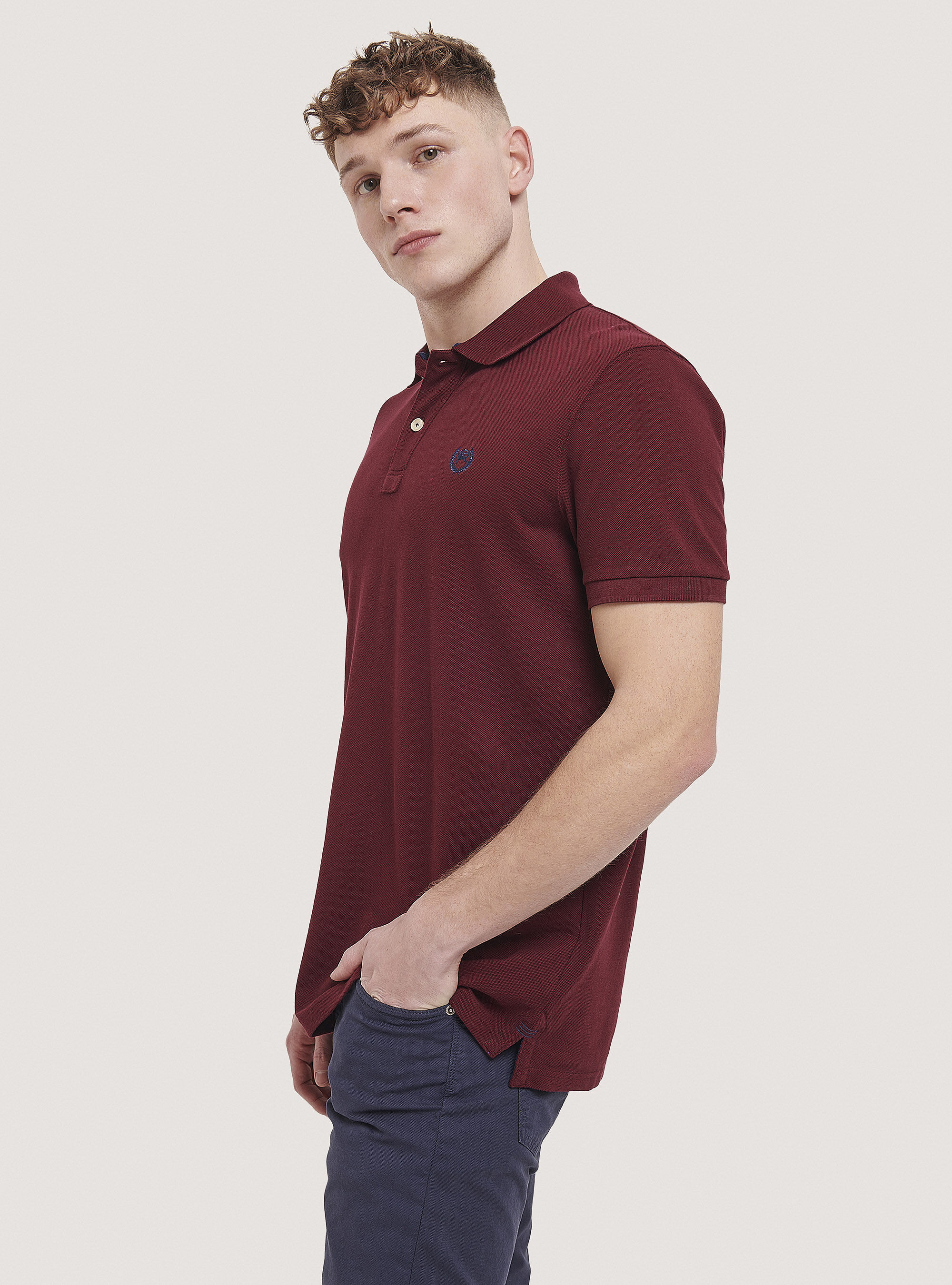 Cotton pique polo shirt with embroidery, C3443 BORDEAUX