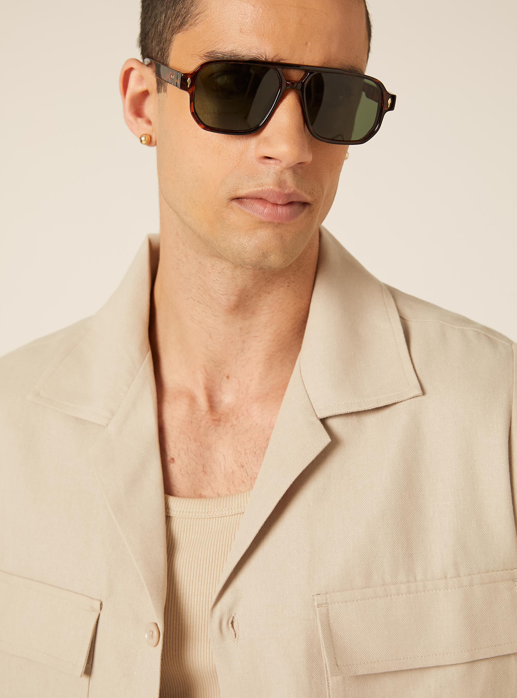 Camicia  con tasconi  in misto lino, BG2 BEIGE MEDIUM