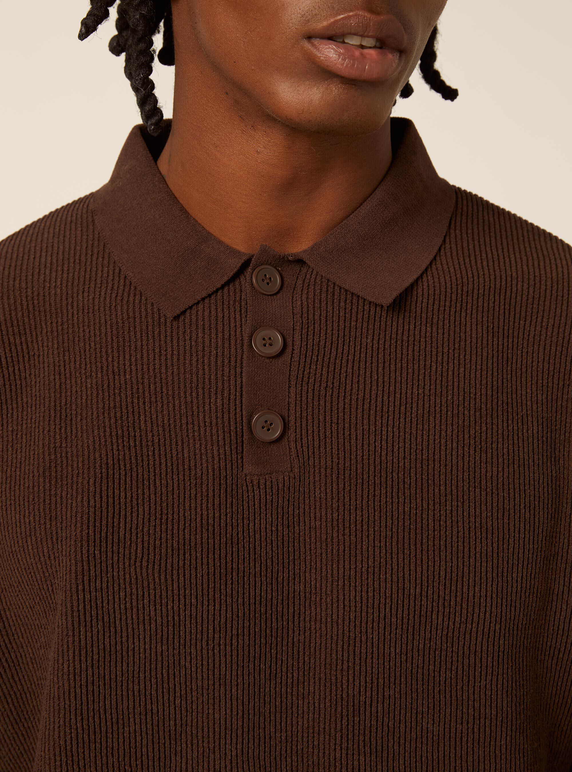 Polo in maglia chenille, MARRONE SCURO