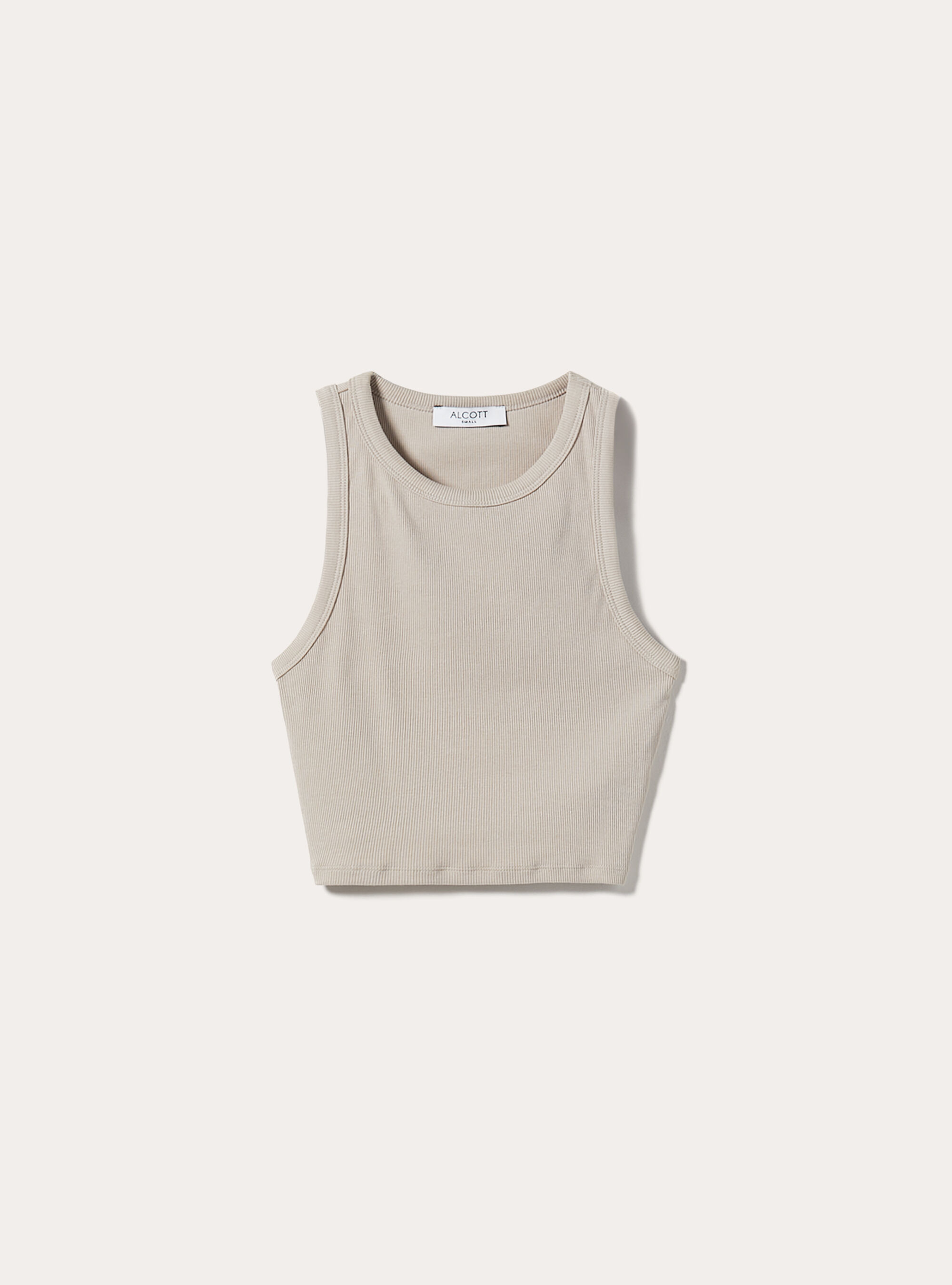 Cropped tank top in rib, BG3 BEIGE LIGHT