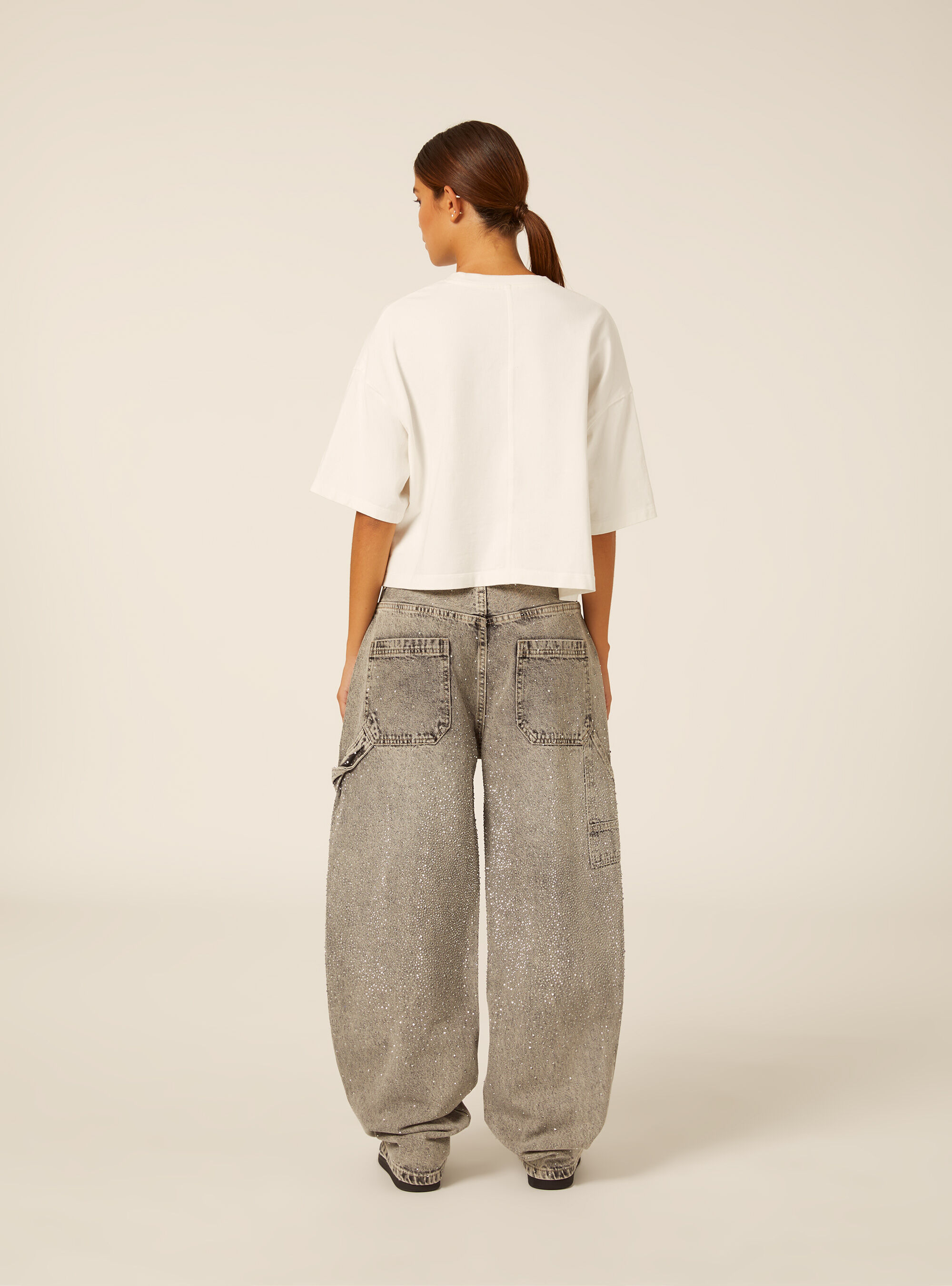 Jeans baggy carpenter con strass, D00G GREY