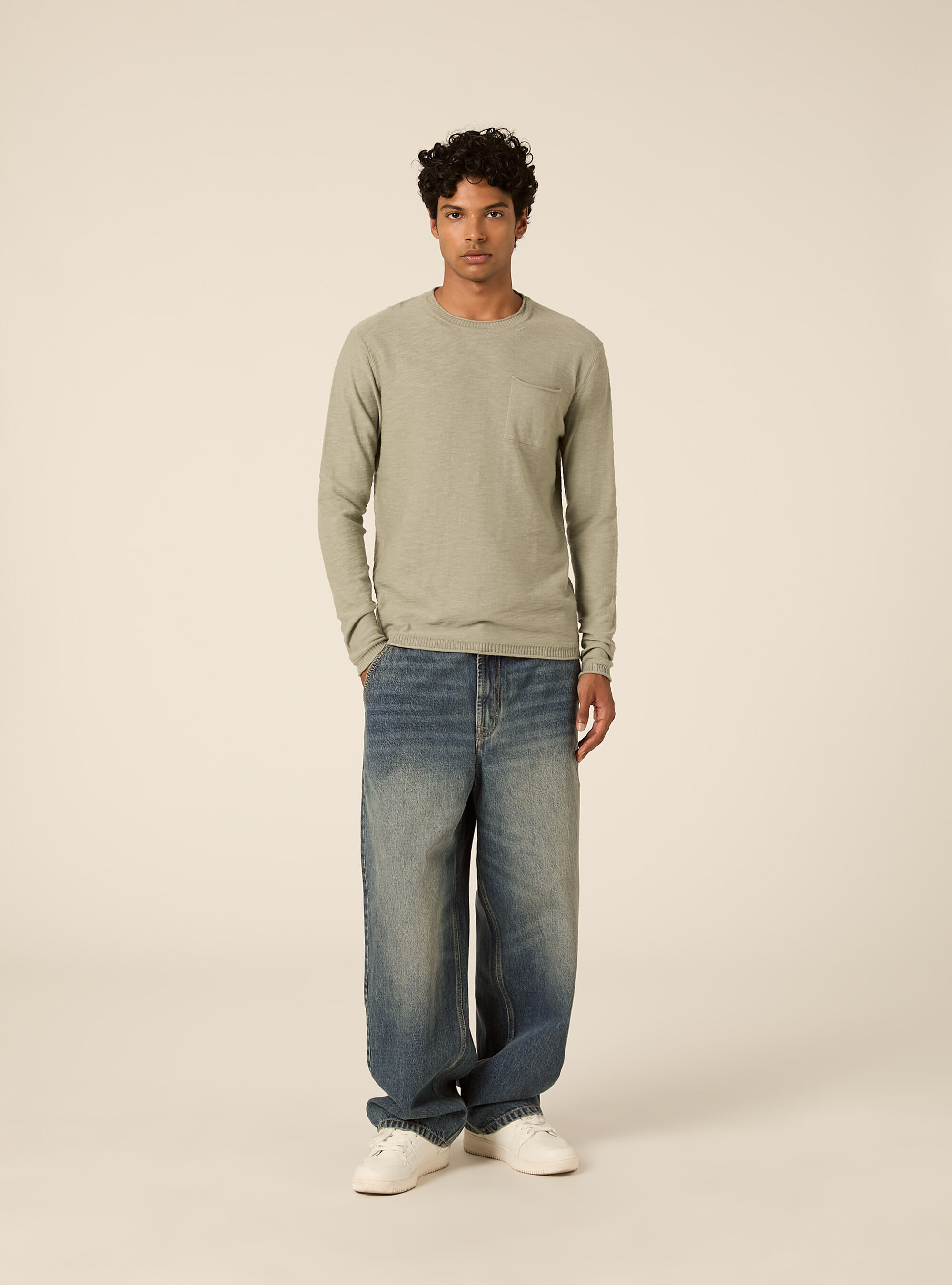 Pullover  in cotone slub, SALVIA CHIARO