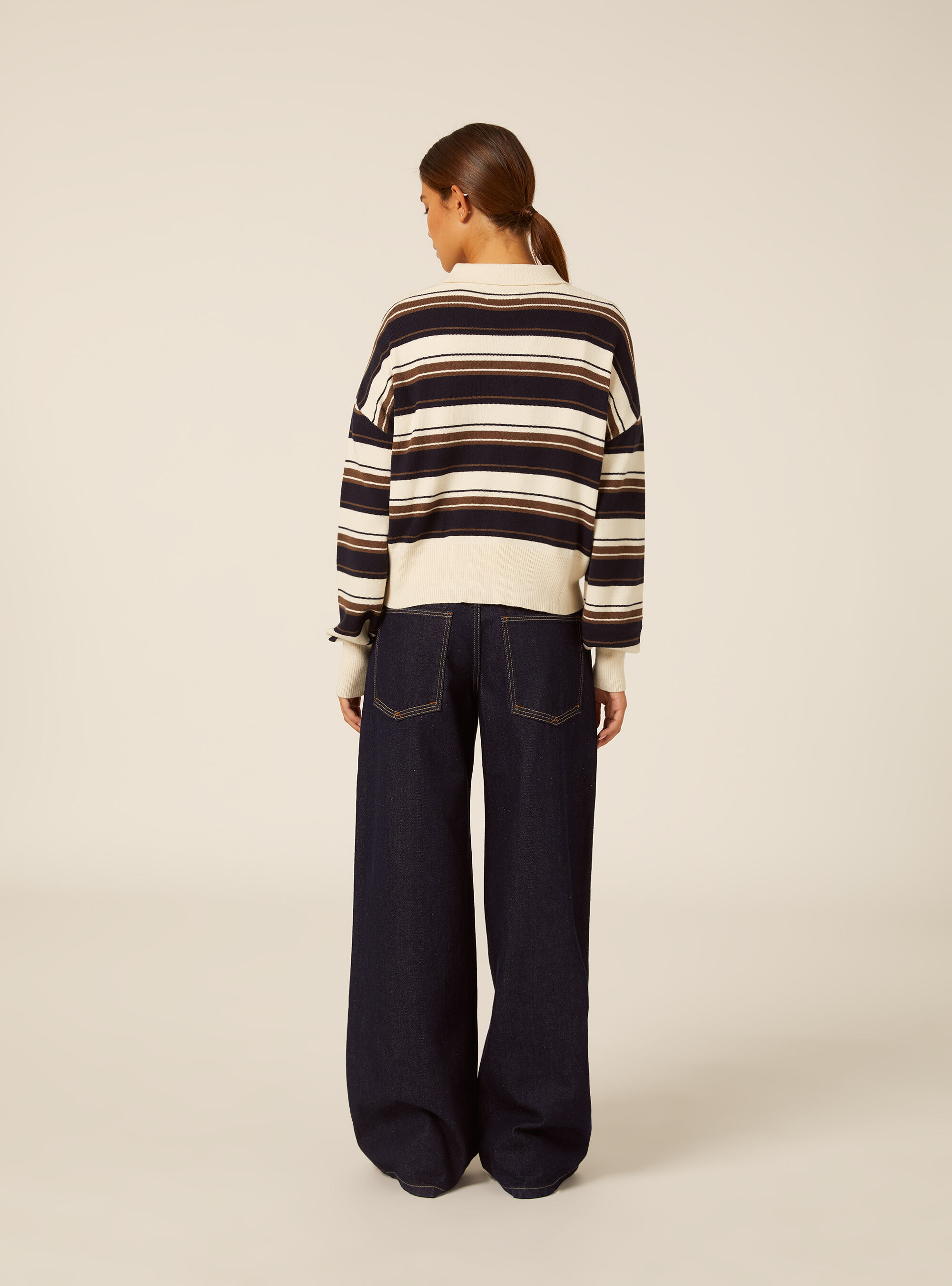 Striped rugby style polo sweater, NA1 NAVY DARK