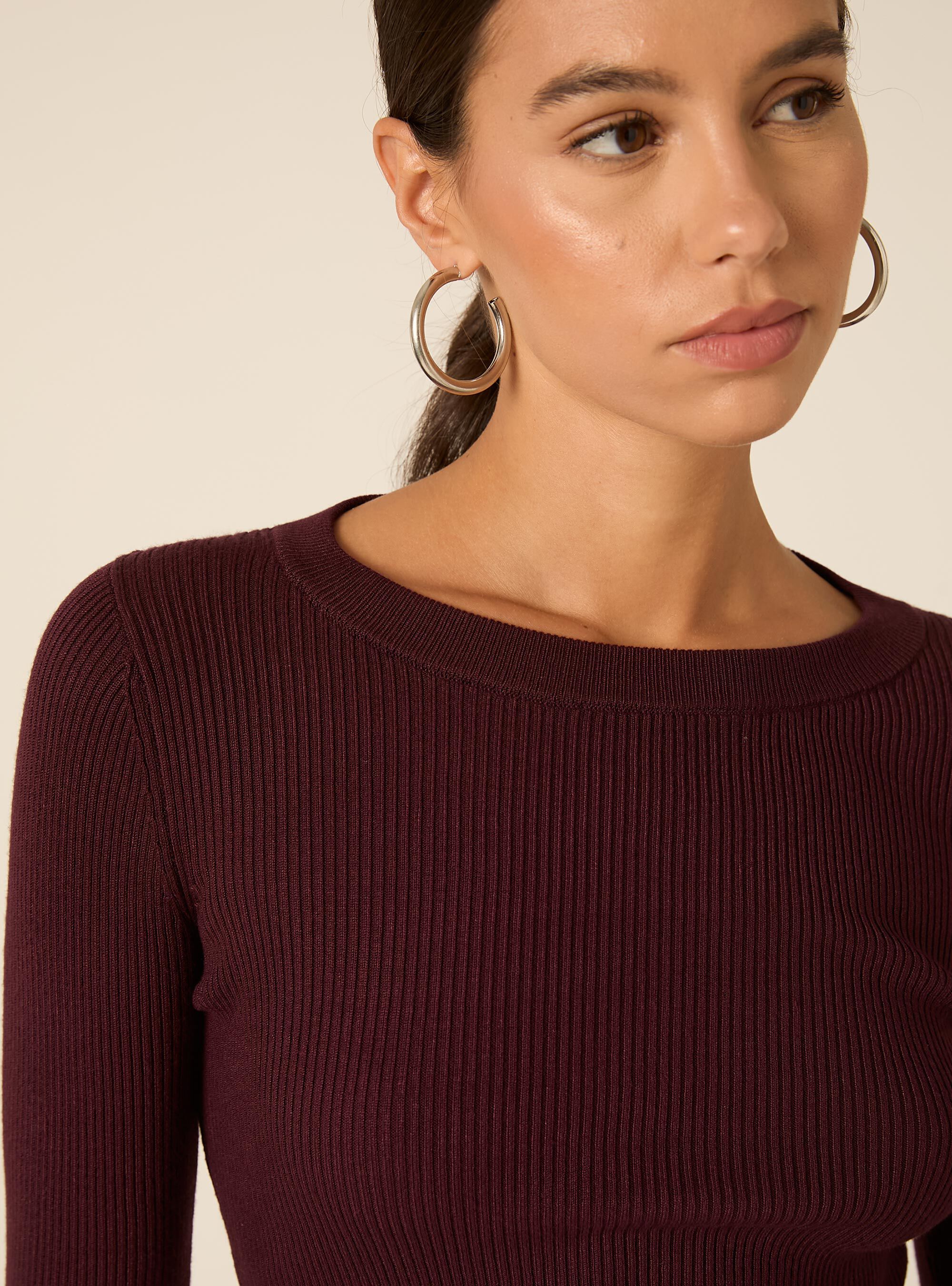 Maglia girocollo a coste, BO1 BORDEAUX DARK