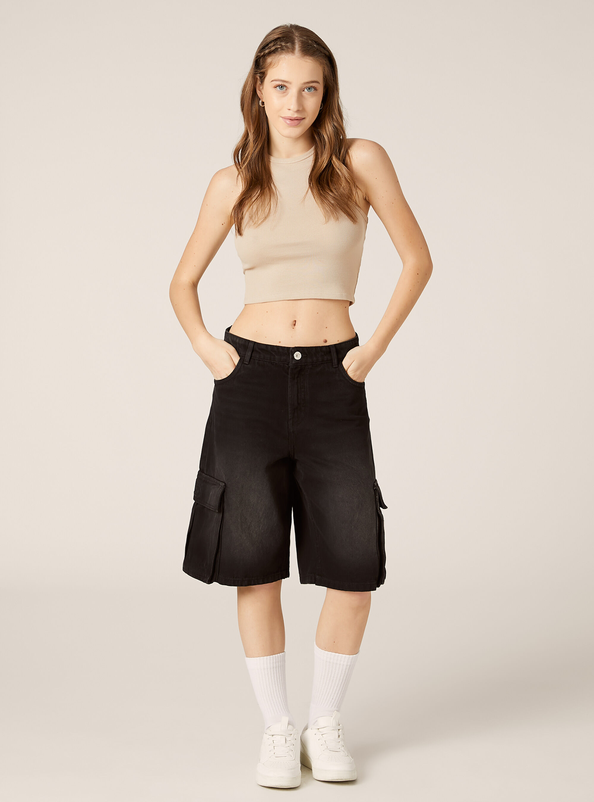 Bermudas cargo vaqueras, D000 BLACK