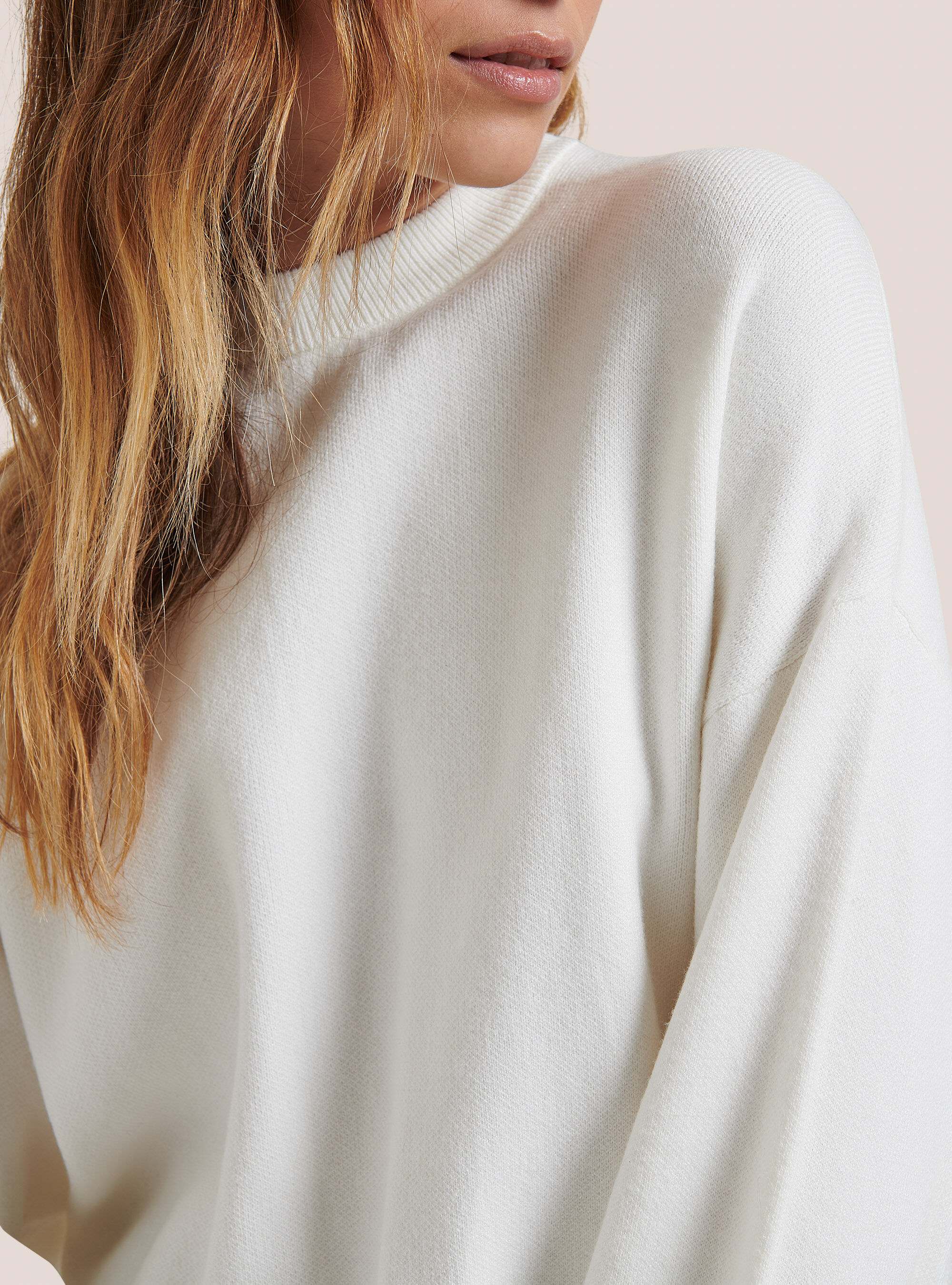 Plain colour cropped pullover, WHITE
