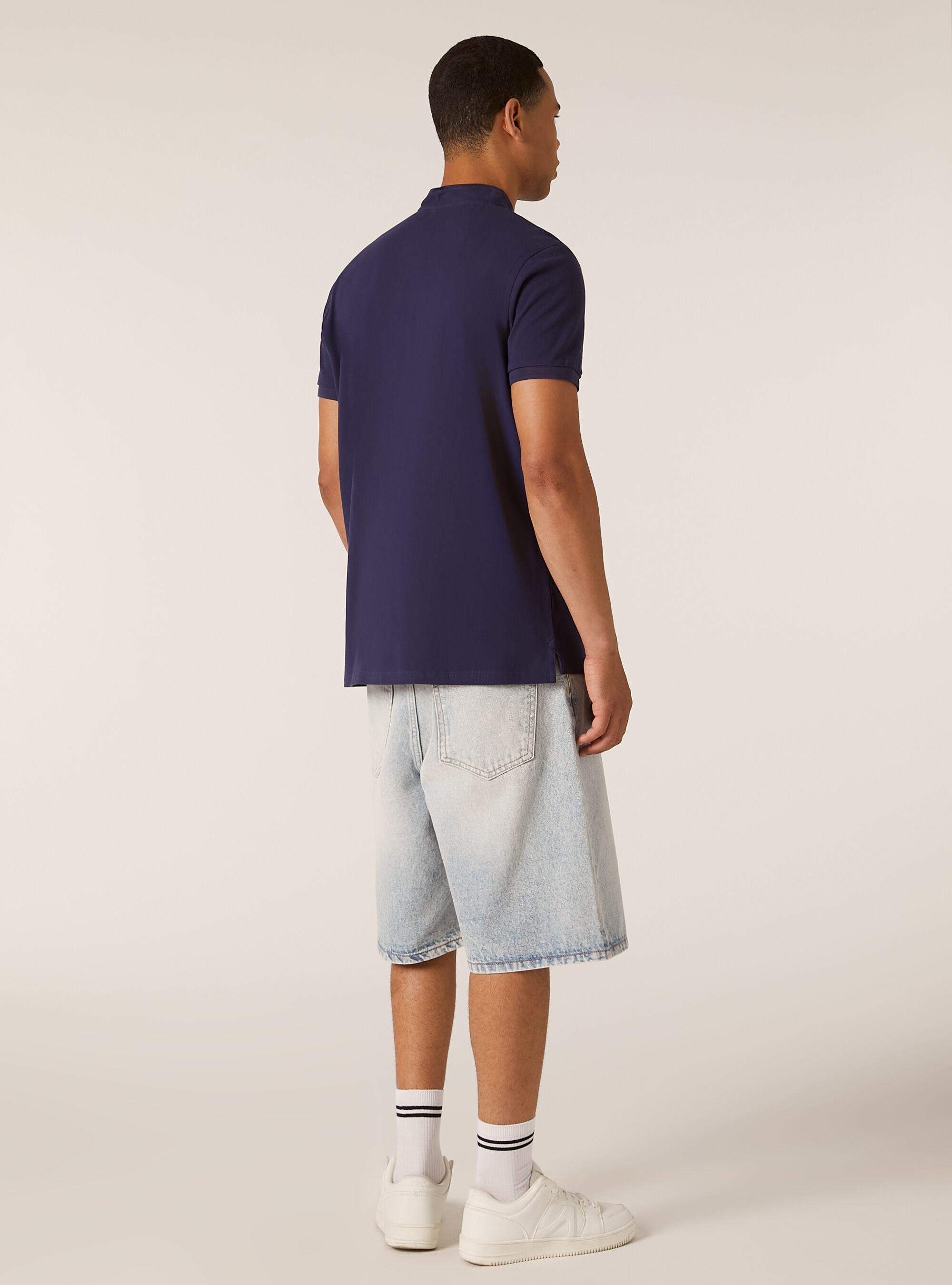 Cotton polo shirt with Korean collar, NA2 NAVY MEDIUM