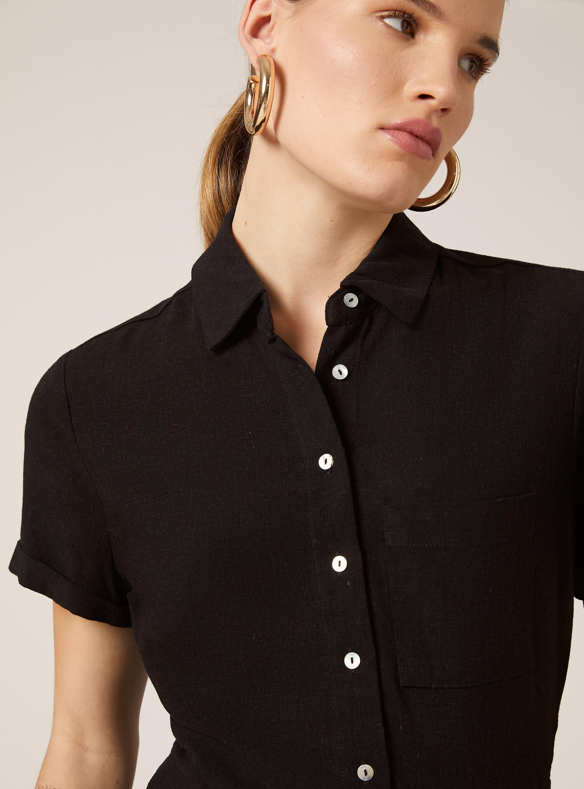 Linen blend dress, BK1 BLACK