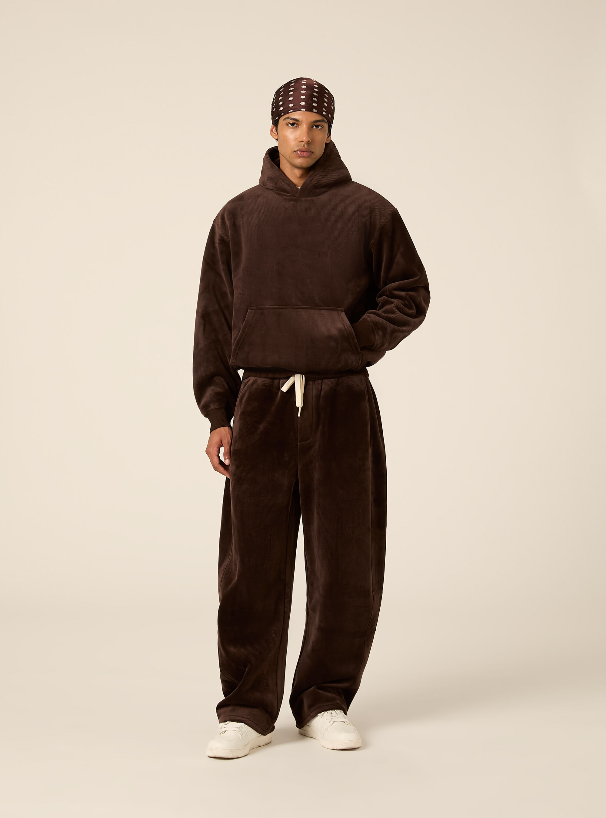 Felpa con cappuccio boxy fit in velluto a coste
