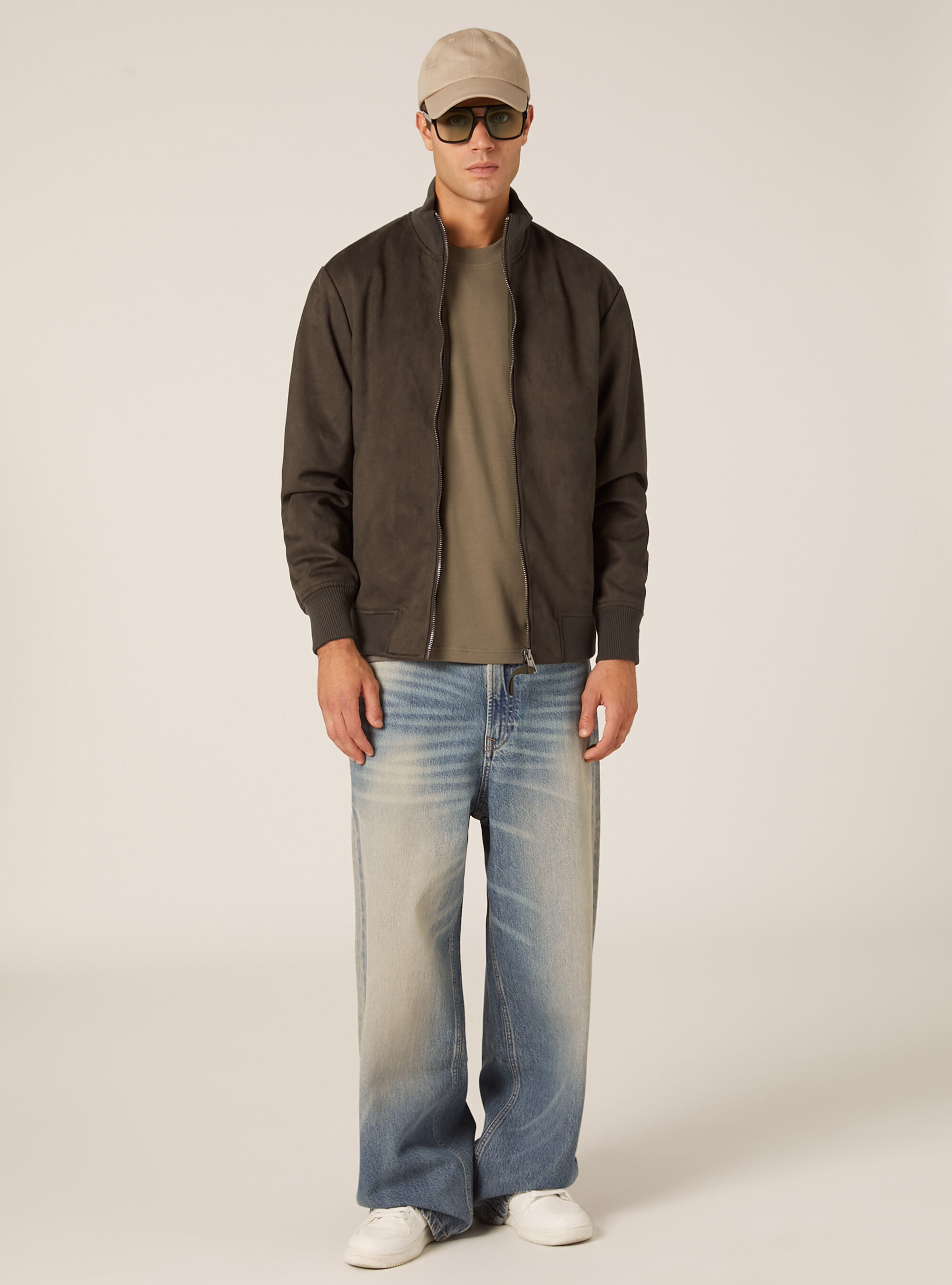 Suede-effect bomber jacket