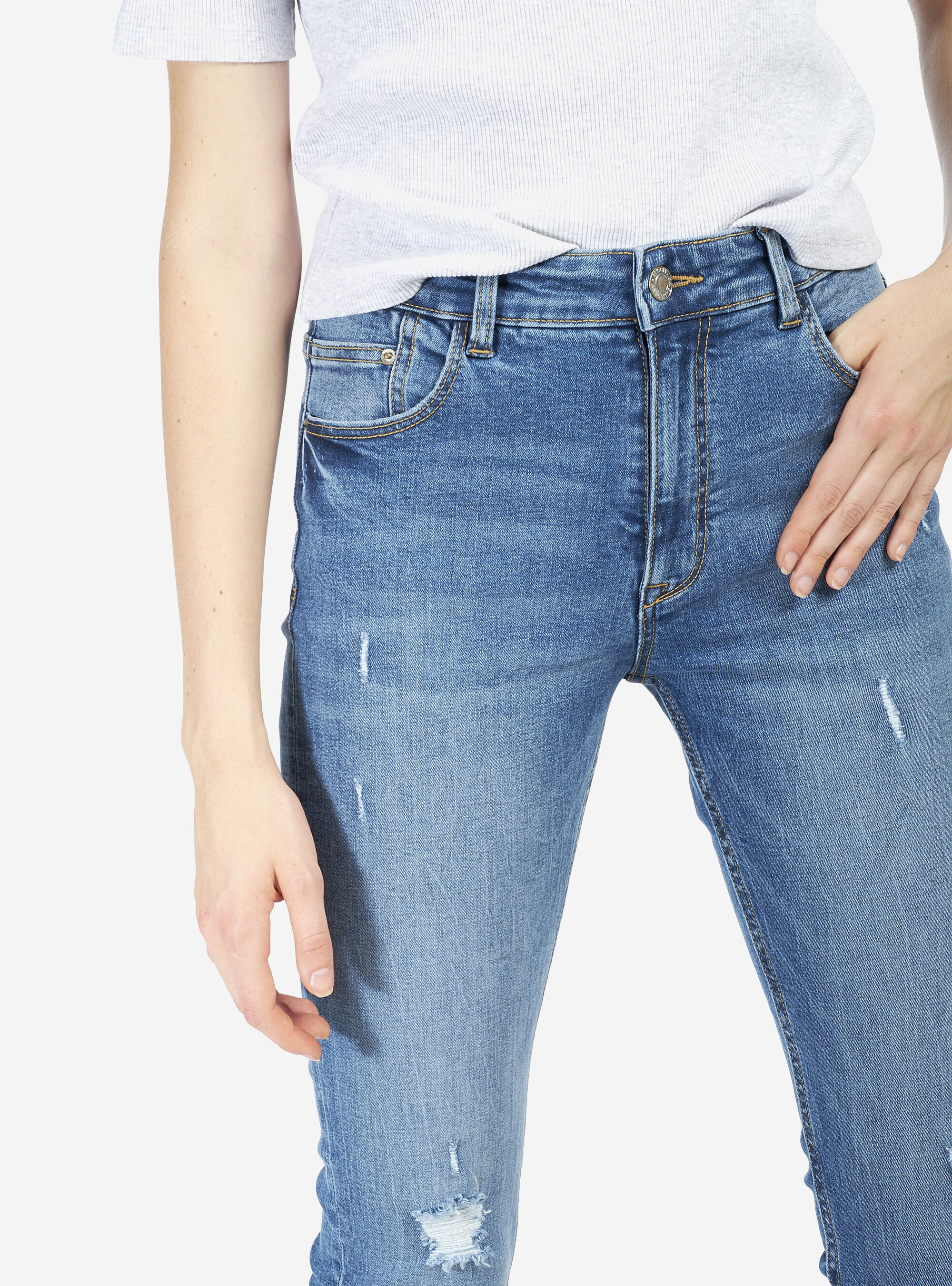 Skinny-Fit-Jeans mit hoher Taille, C284 AZZURRE