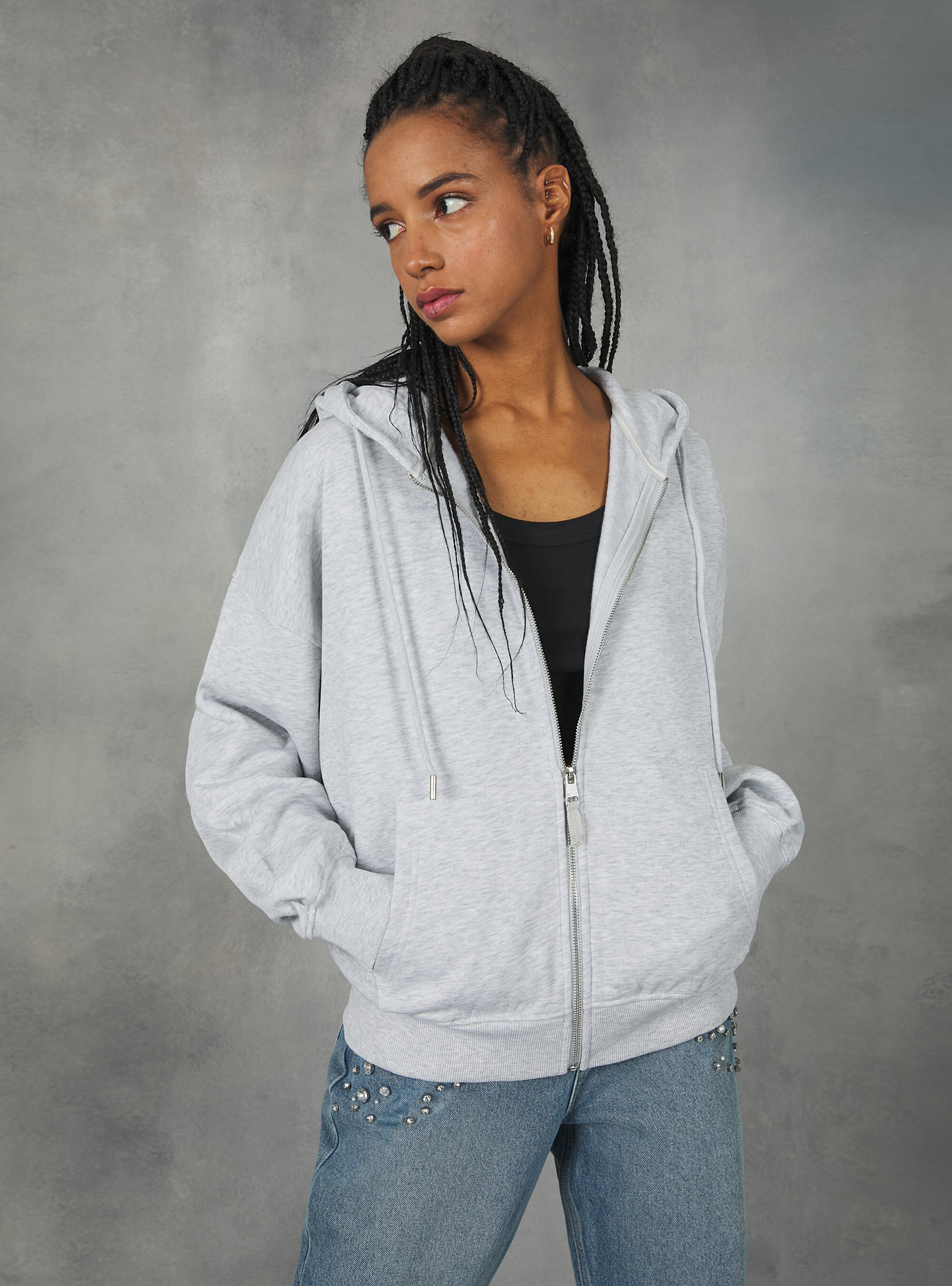 Womens cotton hoodie zip outlet