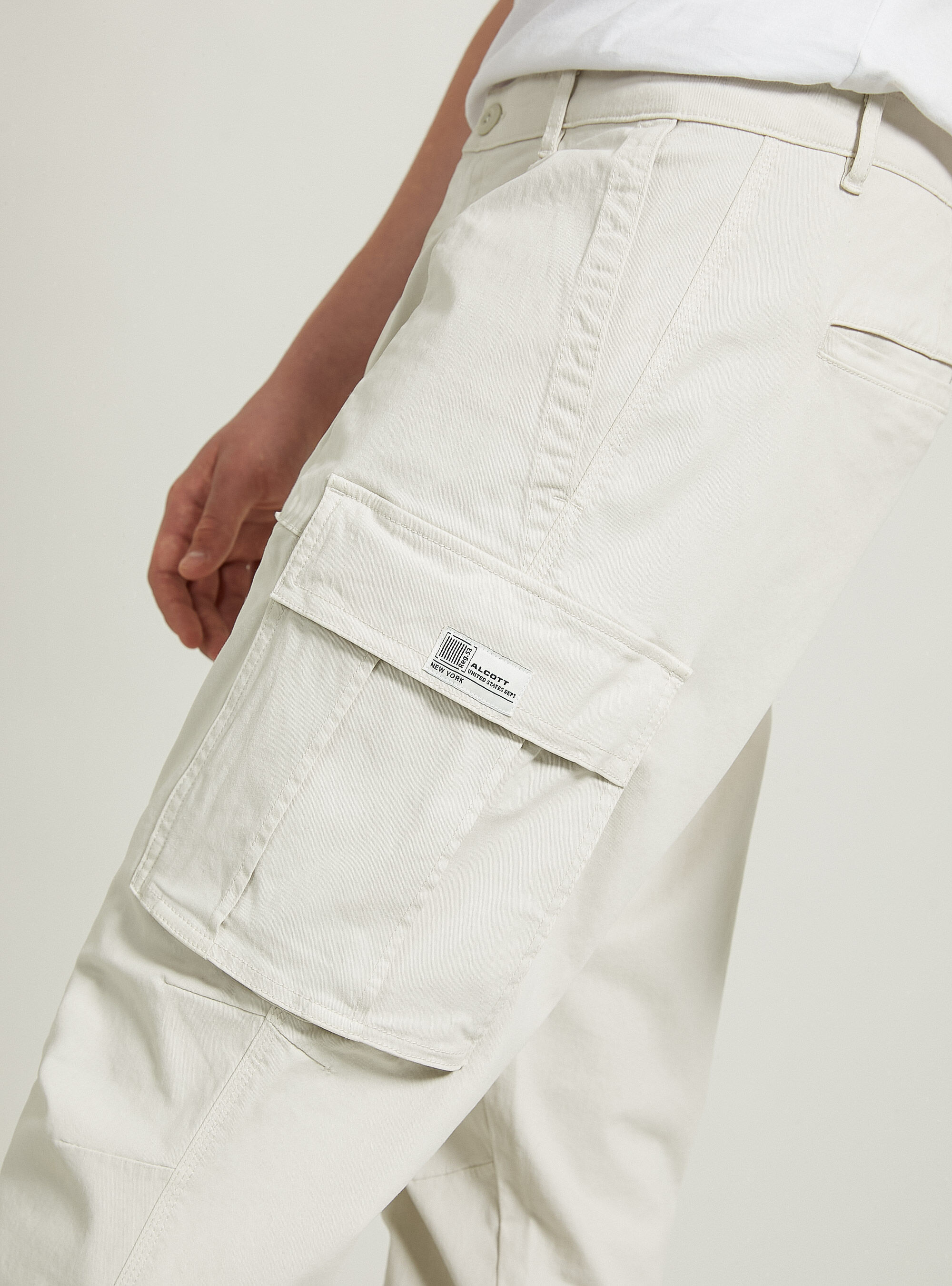 Pantaloni cargo relaxed in twill stretch, BG3 BEIGE LIGHT