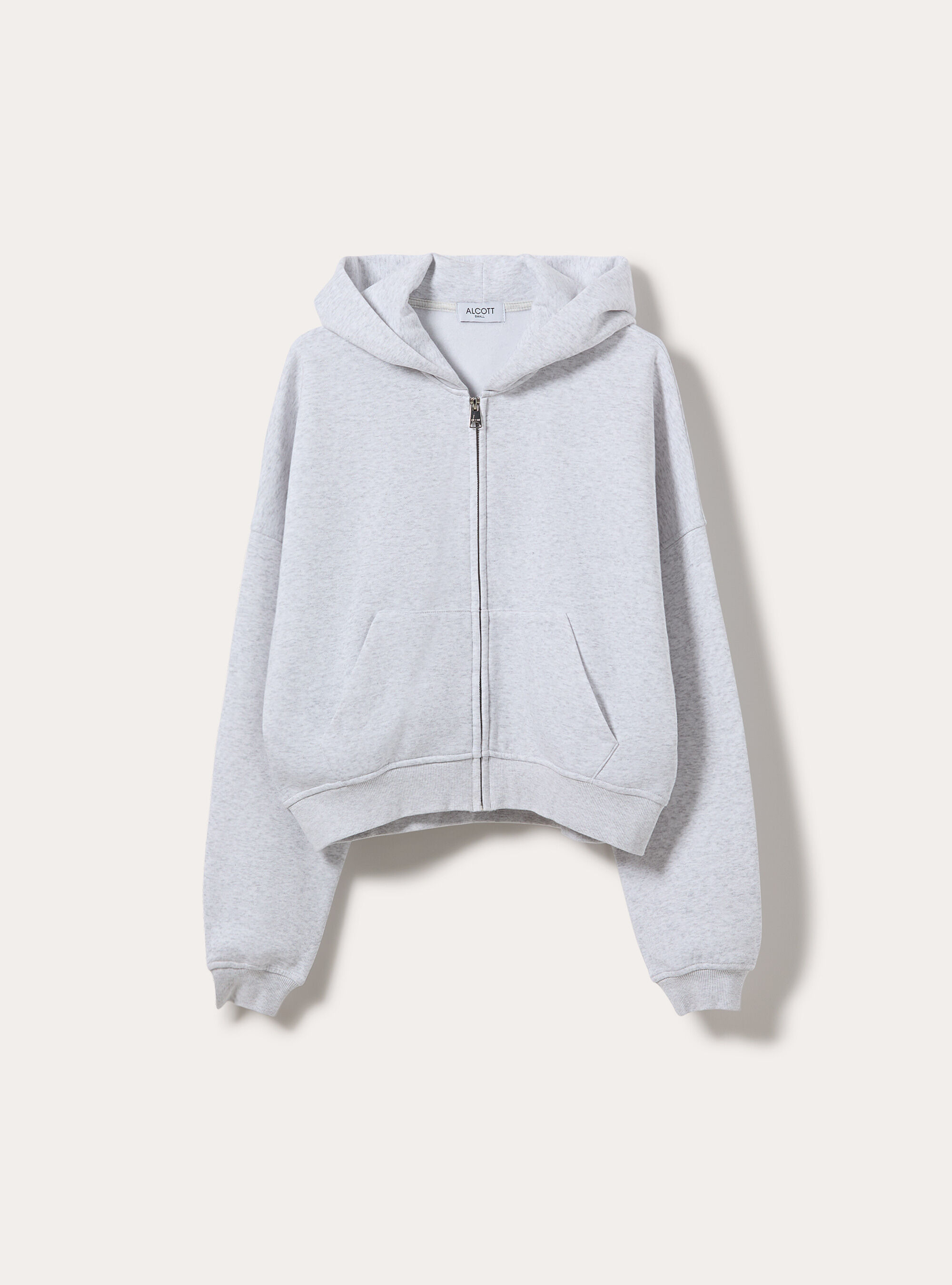 Cropped zip through hoodie with pockets, MGY3 GREY MEL LIGHT