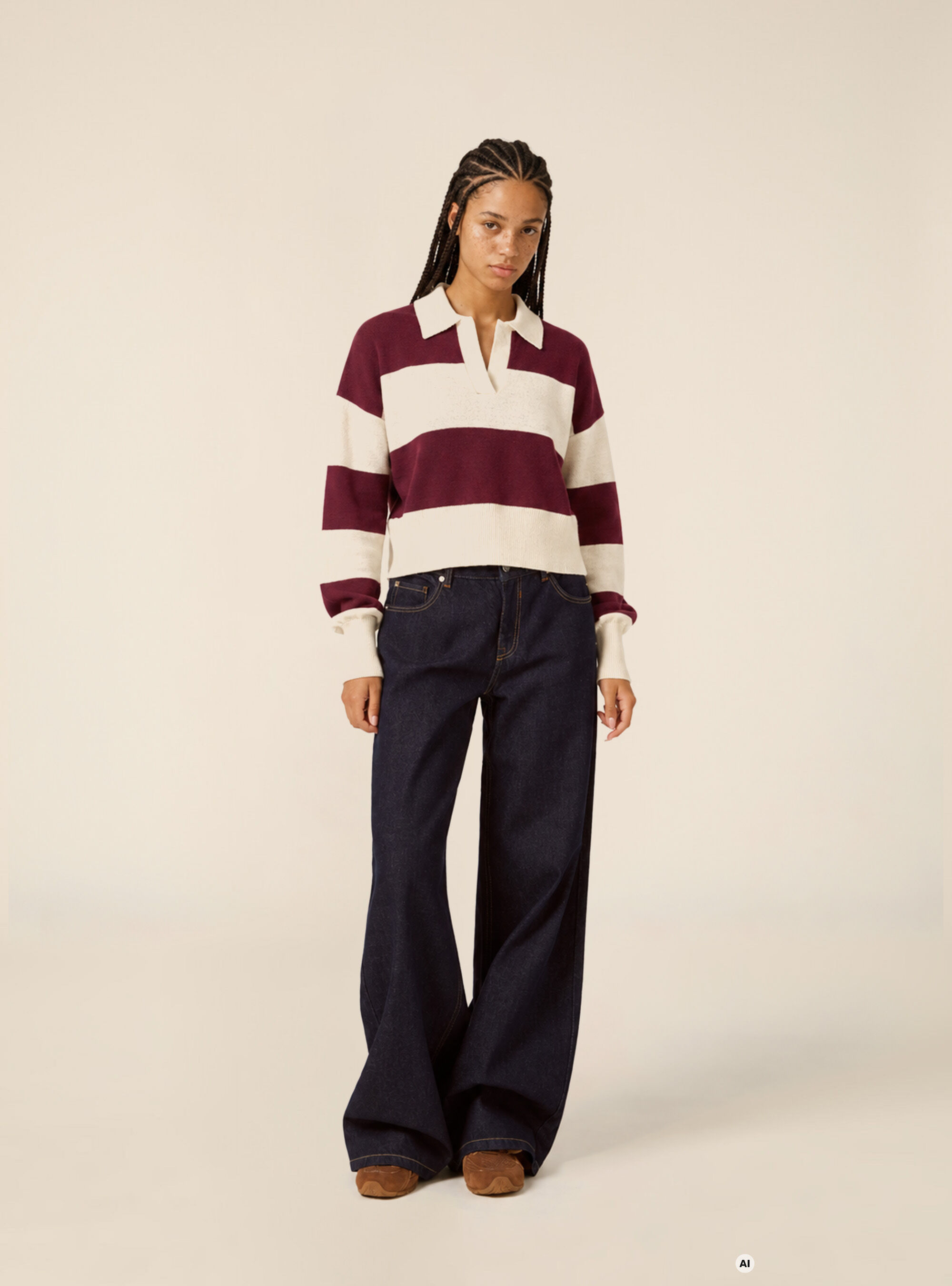Striped rugby style polo sweater