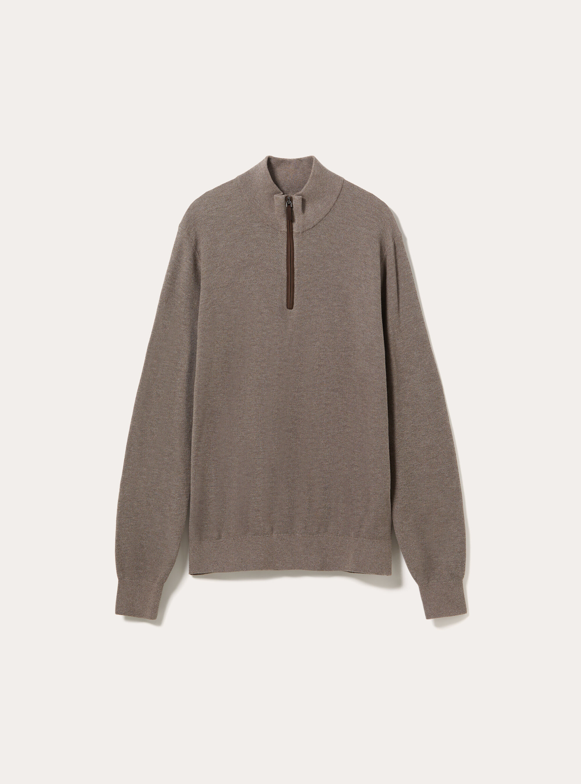 Jersey de media cremallera en mezcla de cachemira con cuello alto, MTB2 TOBACCO MEL MED