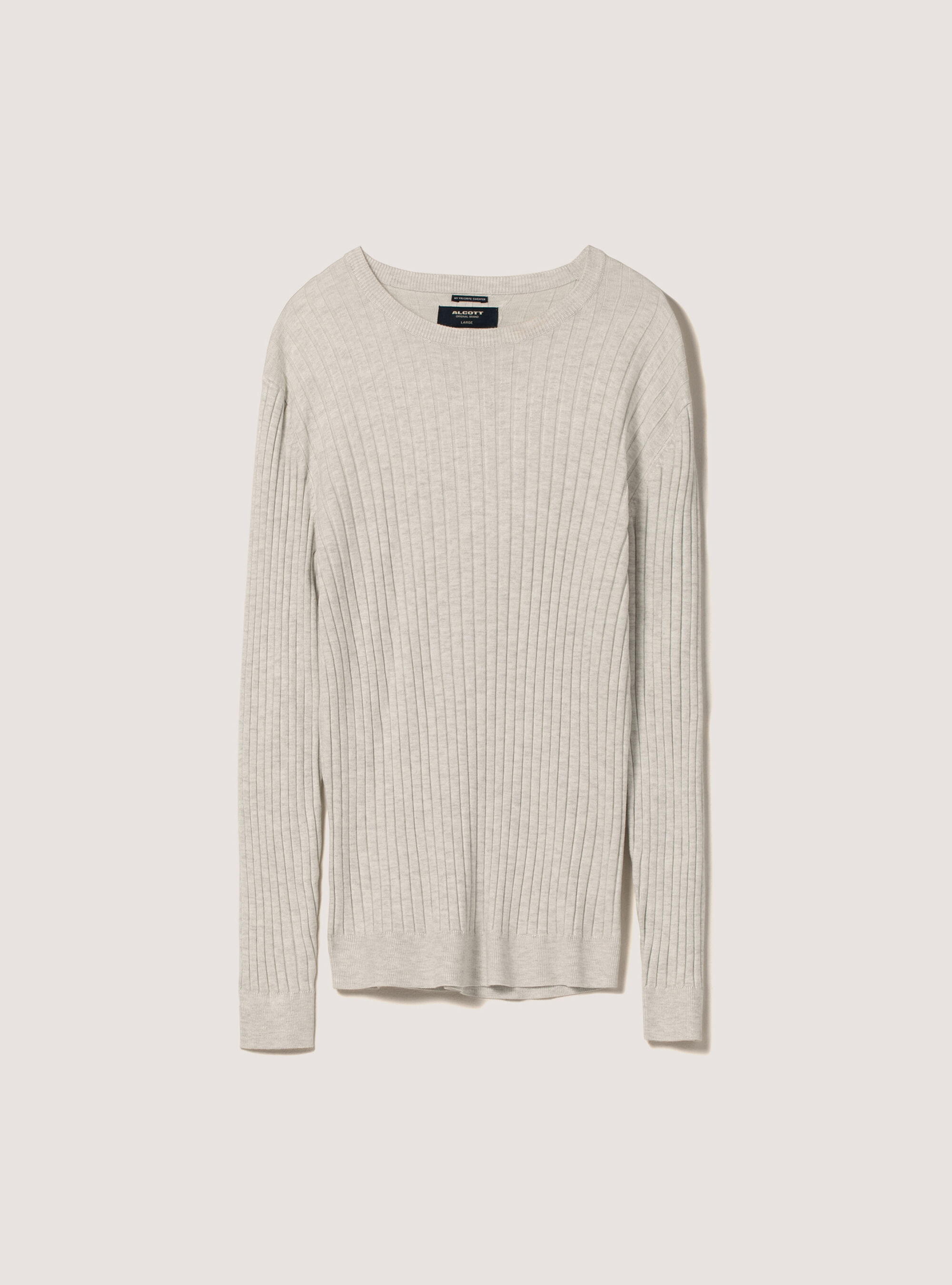 Pullover girocollo a coste in morbida viscosa, MGY3 GREY MEL LIGHT